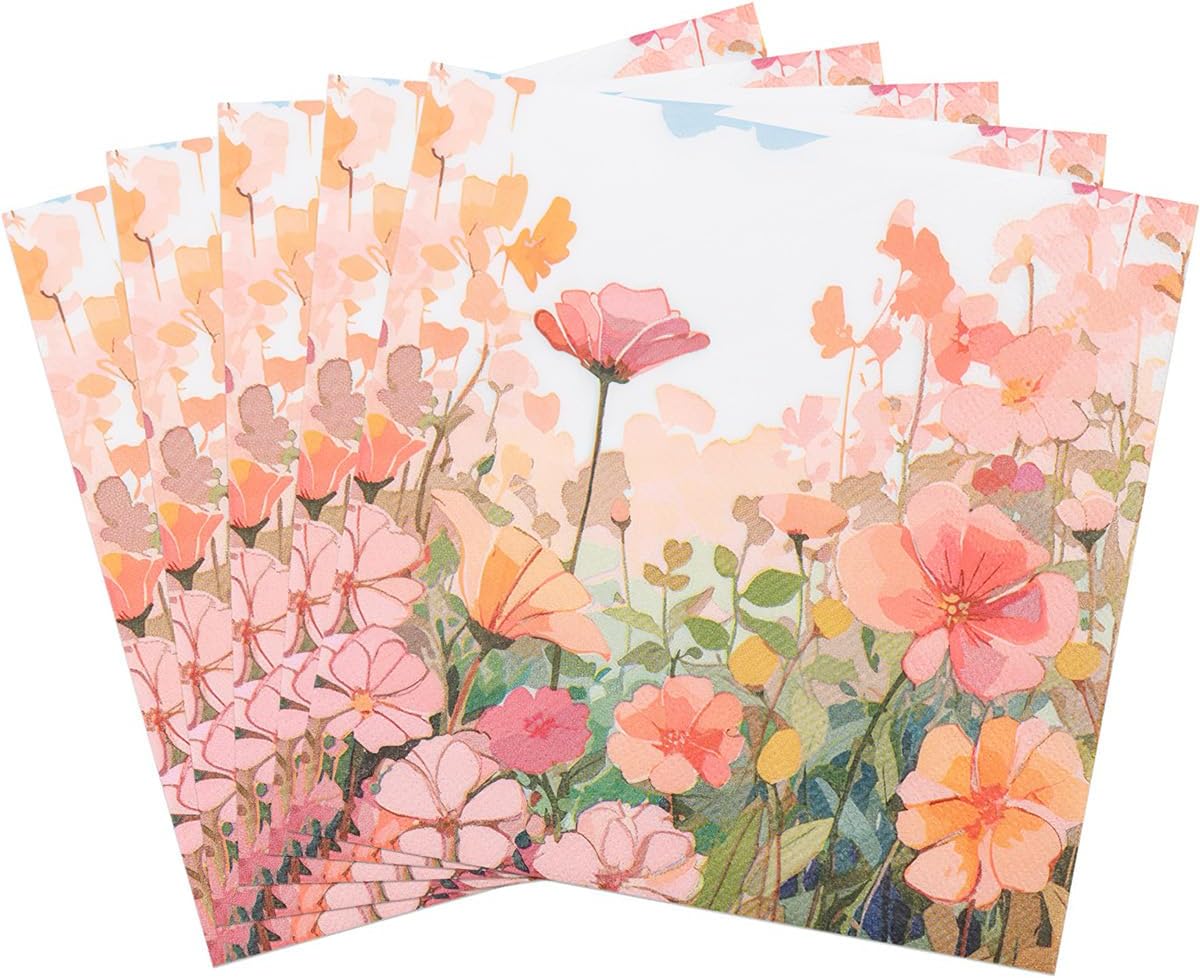 20 Pack Floral Paper Napkins Disposable, Paper Napkins Spring Paper Napkins for Garden Wedding Birthday Party Decorations (Flower)