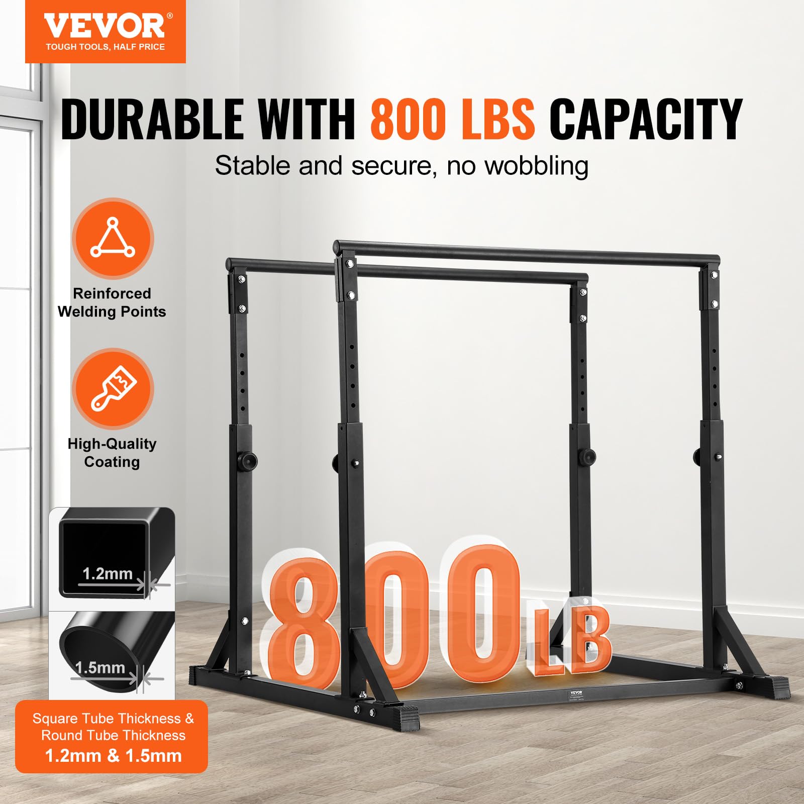 VEVOR Barre per Allenamento Fisico Stazione Altezza Regolabile, capacità di 800 Libre, Stazione per Allenamento Fitness, Stabilizzatore, Parallele per Push Up, Barre Parallele