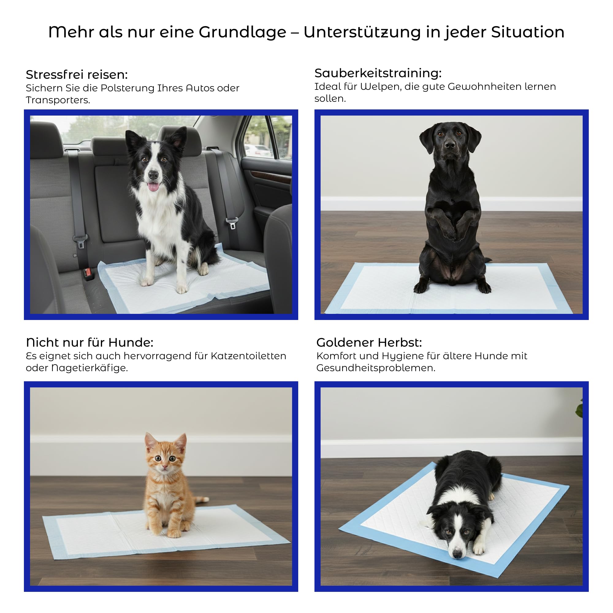 FEBE Welpenunterlagen S 33x45 cm 100 stück mit Kotbeutel Puppy Pads Training Pads Trainingsunterlagen für Hunde Toilettenmatte Hundetoilette
