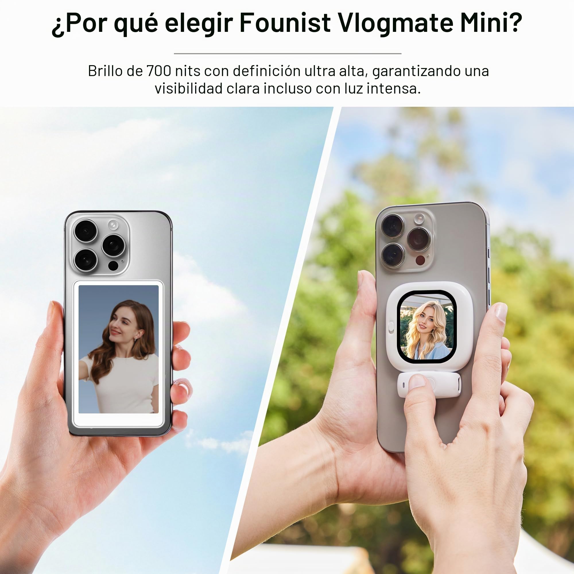Vlogmate Mini Vlog Selfie Monitor Pantalla, Soporte de teléfono Clip Mount para la cámara trasera Selfies/Vlogging/Live/TikTok