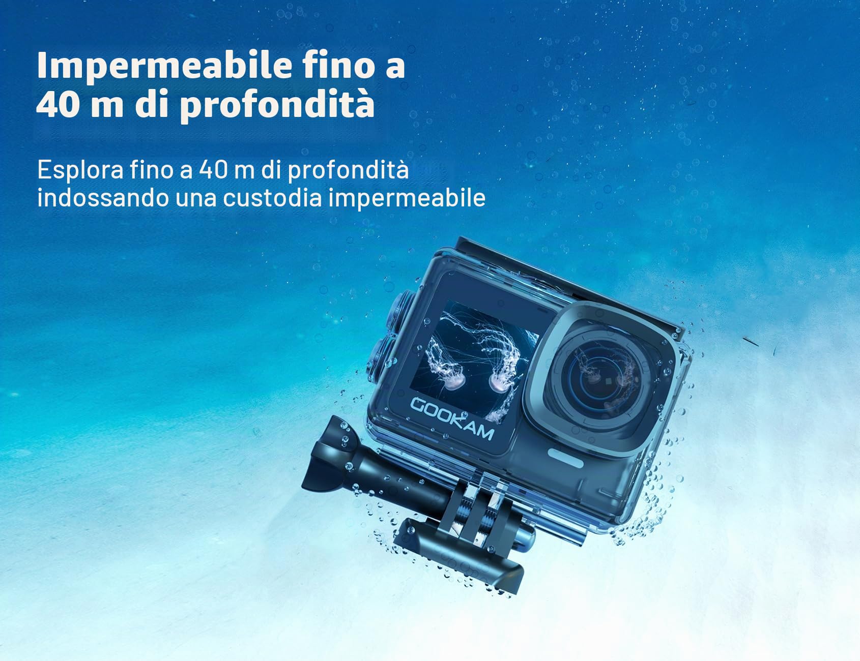 Go7 Action Cam 4K Doppio Schermo 20MP WiFi 40M Fotocamera Subacquea EIS Stabilizzazione Videocamera 170° Grandangolare, 2.4G Telecomando, 2 * 1350mAh Batterie, Kits di Accessori