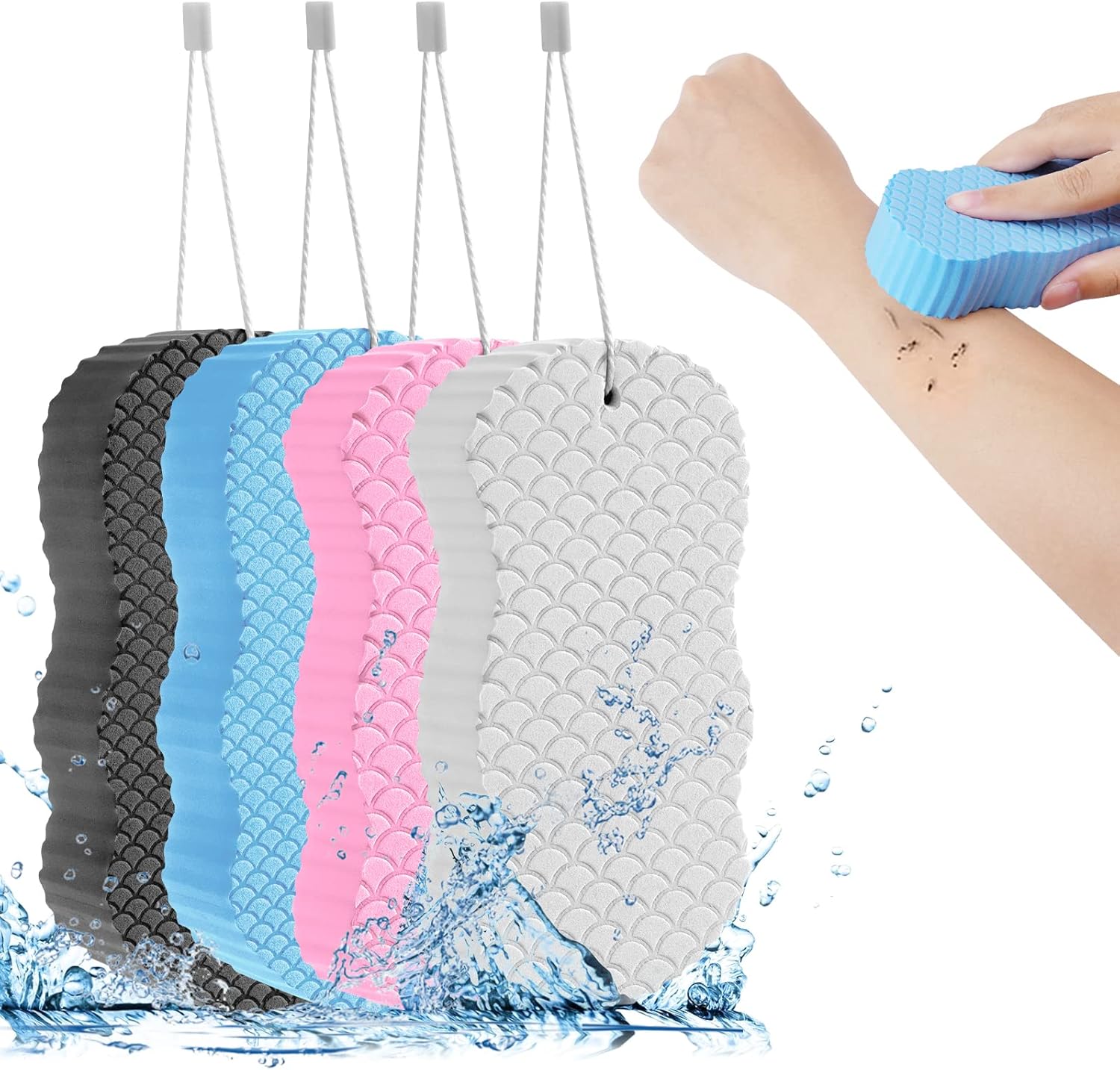 URAQT Bath Sponge, 4Pcs Ultra Soft Bath Body Shower Sponge, Double