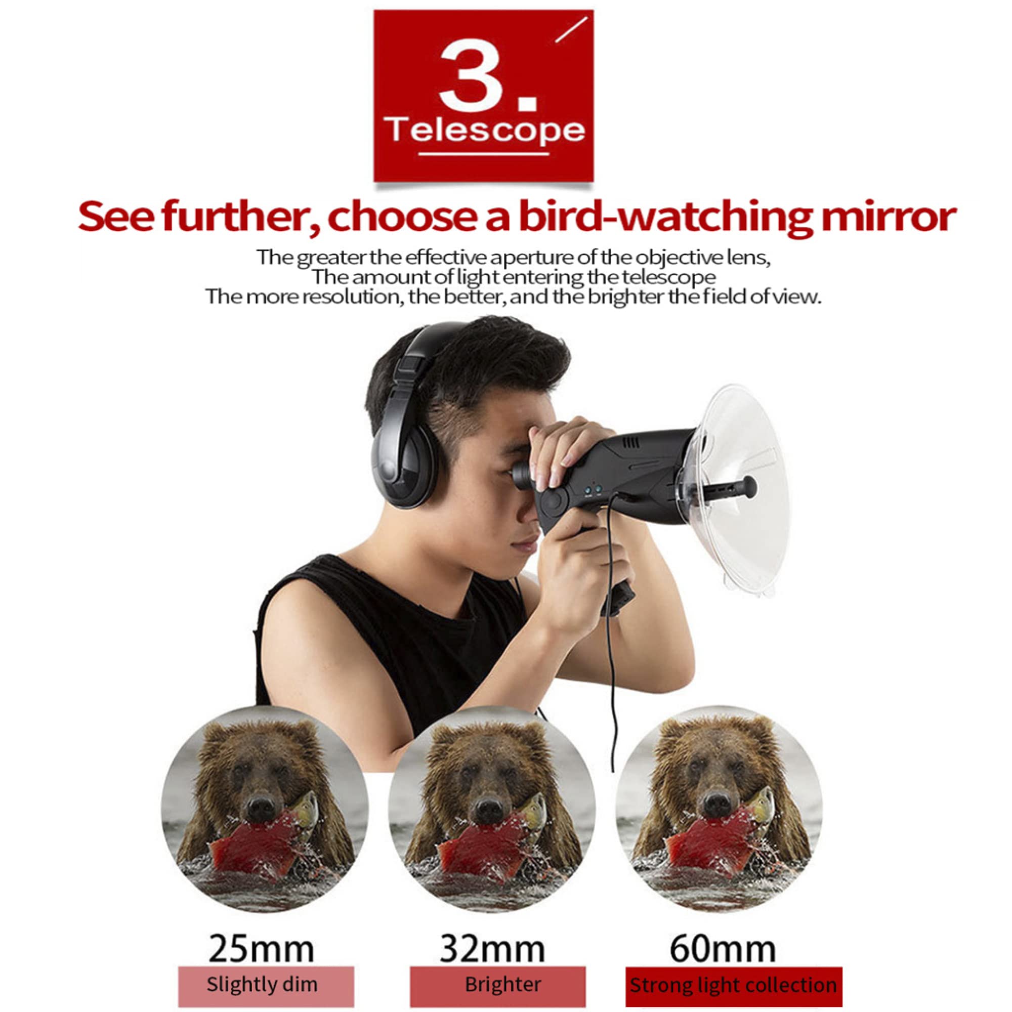 Telescopio per Birdwatching - Ingrandimento 8X Osservatore per la Registrazione dell'orecchio Il Dispositivo di Registrazione Digitale Include Cuffie per l'osservazione degli Uccelli