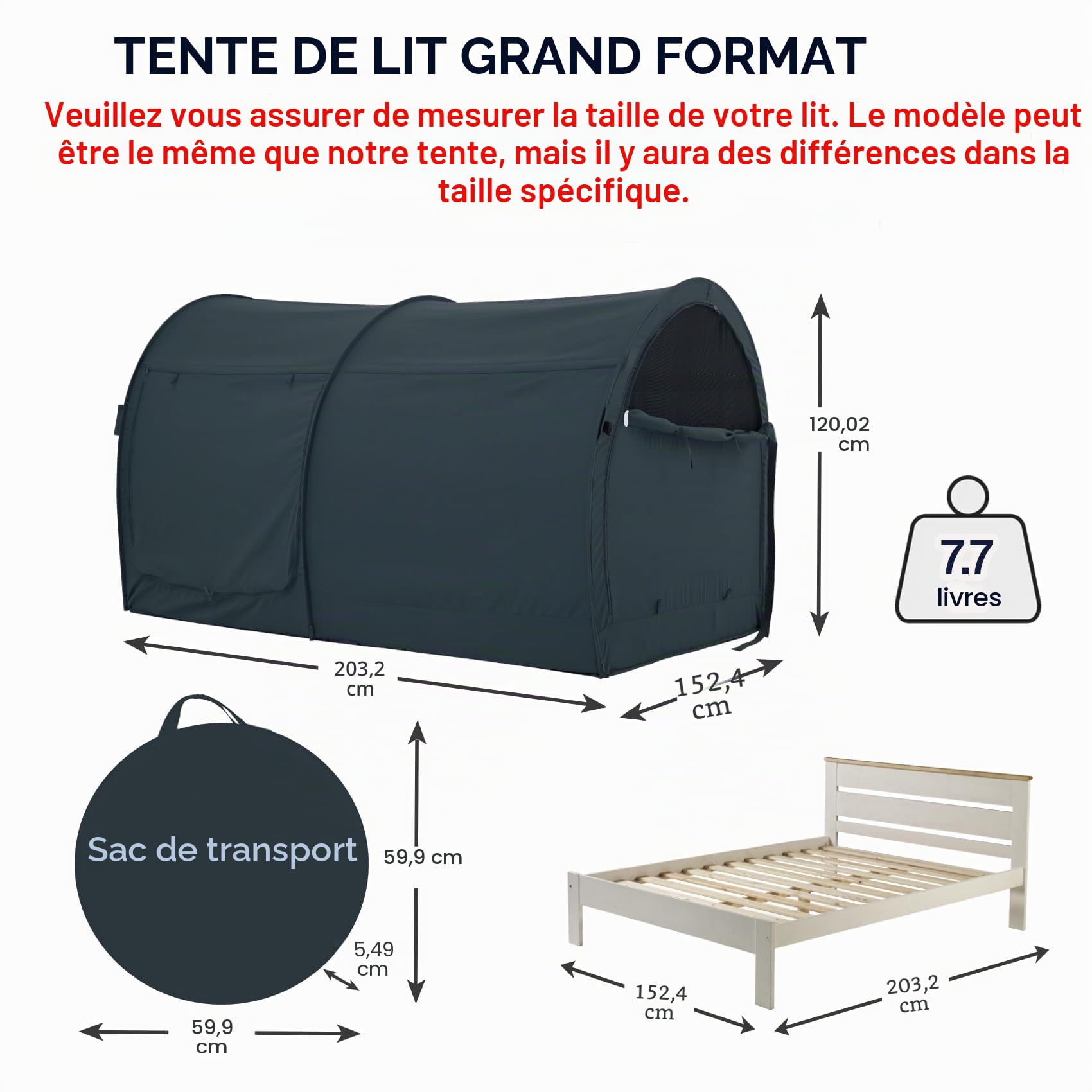 LEEDOR Tente de lit à baldaquin, Chaude, Taille Double, dépliable, pour Enfants et Adultes, Offre intimité et respirabilité à l'intérieur, Brevet en Instance, Matelas Non Inclus