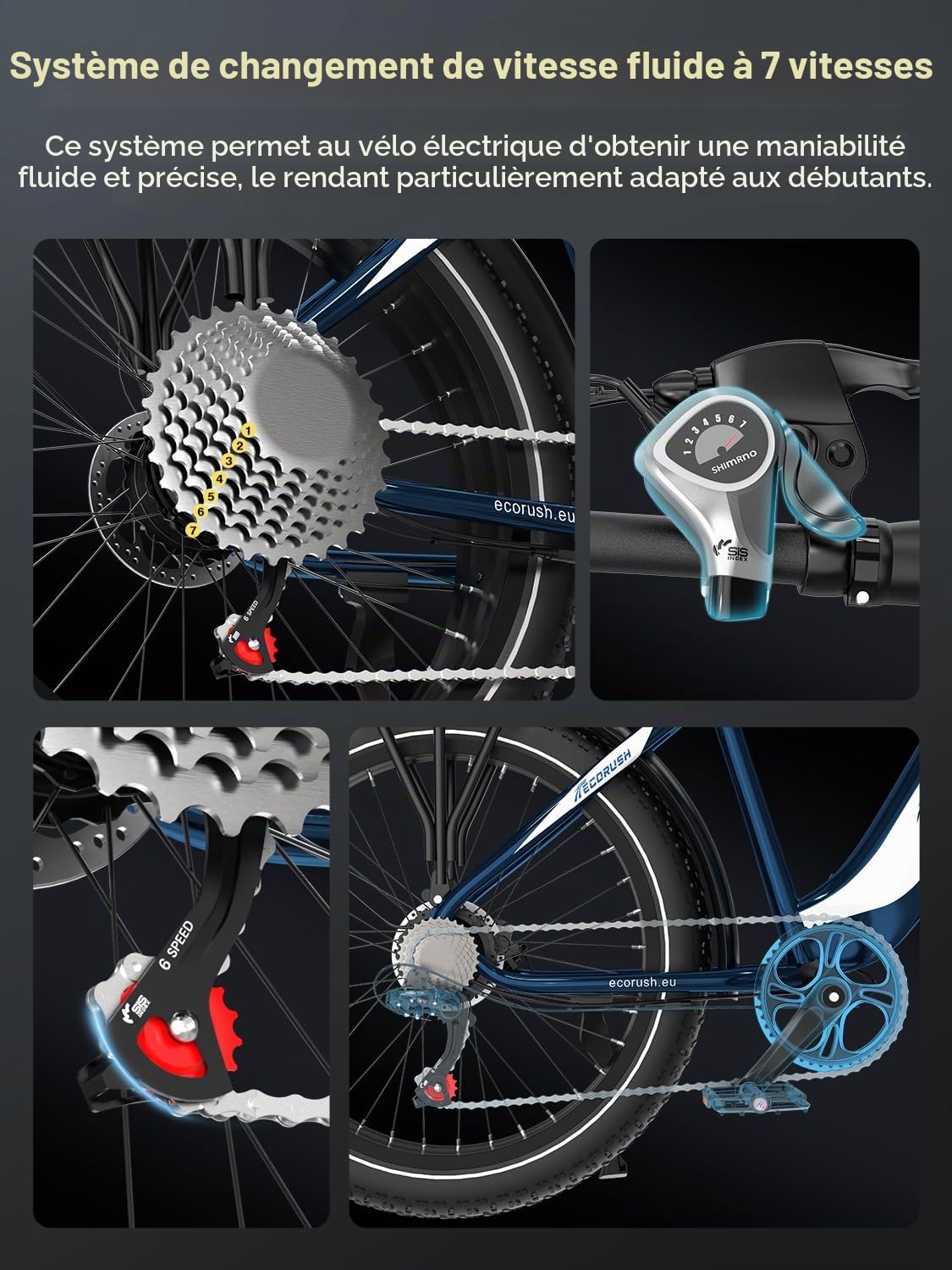 Vélo Électrique, Velo Electrique Homme Équipé d'une Batterie 48V 13AH/20AH, Pneus Fat De 26 * 4.0 Pouces, Moteur De 250W & 25KM/H, avec Un Dérailleur À 7 Vitesses, Portée maximale 100 KM/150KM