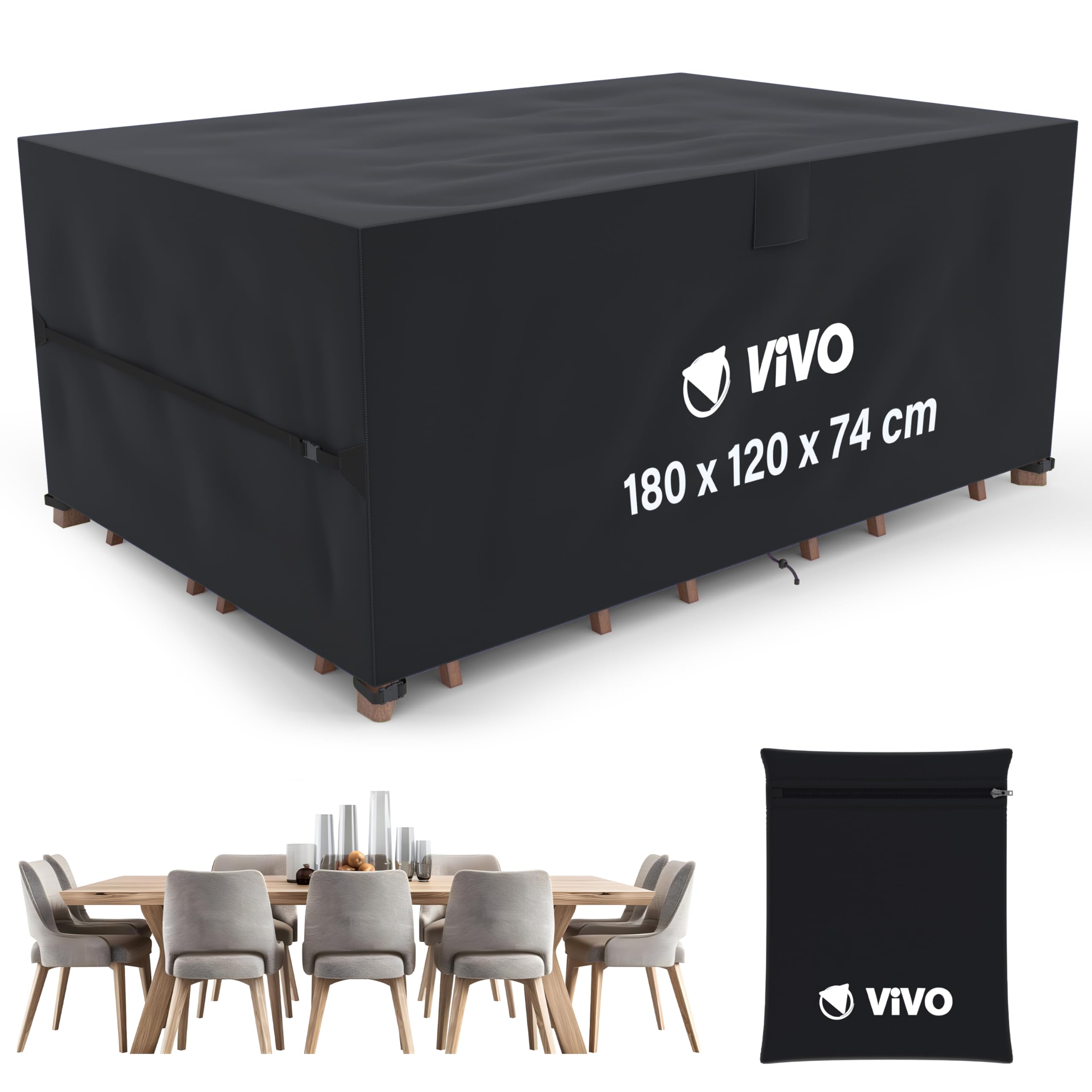 Vivo Technologies Black Garden Furniture Covers 180X120x74cm Rattan Sofa Chair Set Cover Tear Resistant Oxford Fabric 420D Heavy Duty Anti-Uv Outdoor Patio Table Cover With Air Vent