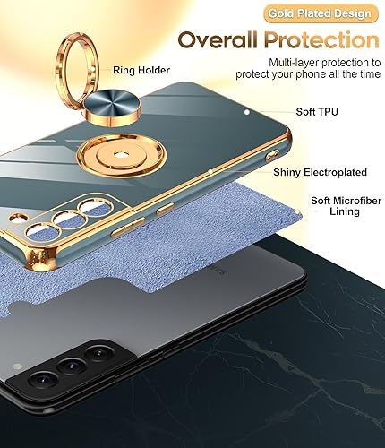 Miniatura 2 de LeYi para Samsung Galaxy S22 Plus Funda con Soporte de Anillo Giratorio de 360, Soporte Magnético Plegable, Borde Chapado en Oro Rosa Protector para
