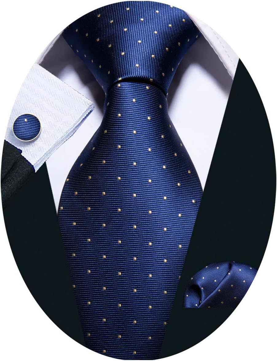 Barry.Wang Ties for Men Silk Tie Sets Polka Dot Woven Necktie Pocket Square Cufflinks Business Wedding - Image 7