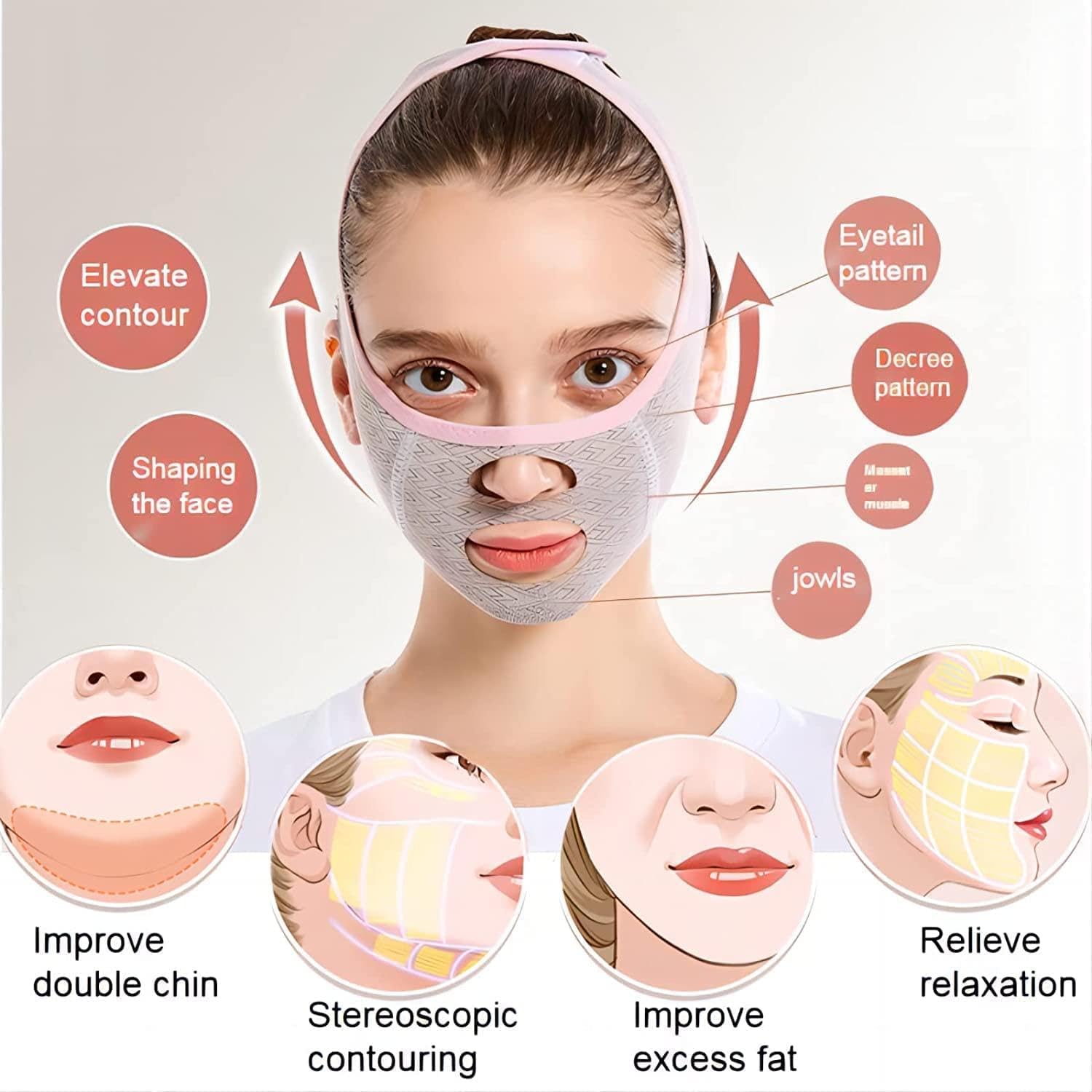 PANDANUS Facial Slimming Belt, Double Chin Reducer Reusable V-Shape Face Mask for Men & Women Facial Shaped UP Lift Belt, Slim Cheeks Lifting Jaw Line Shaper Anti Wrinkle Strap Elastic Face (1 Pcs) 1