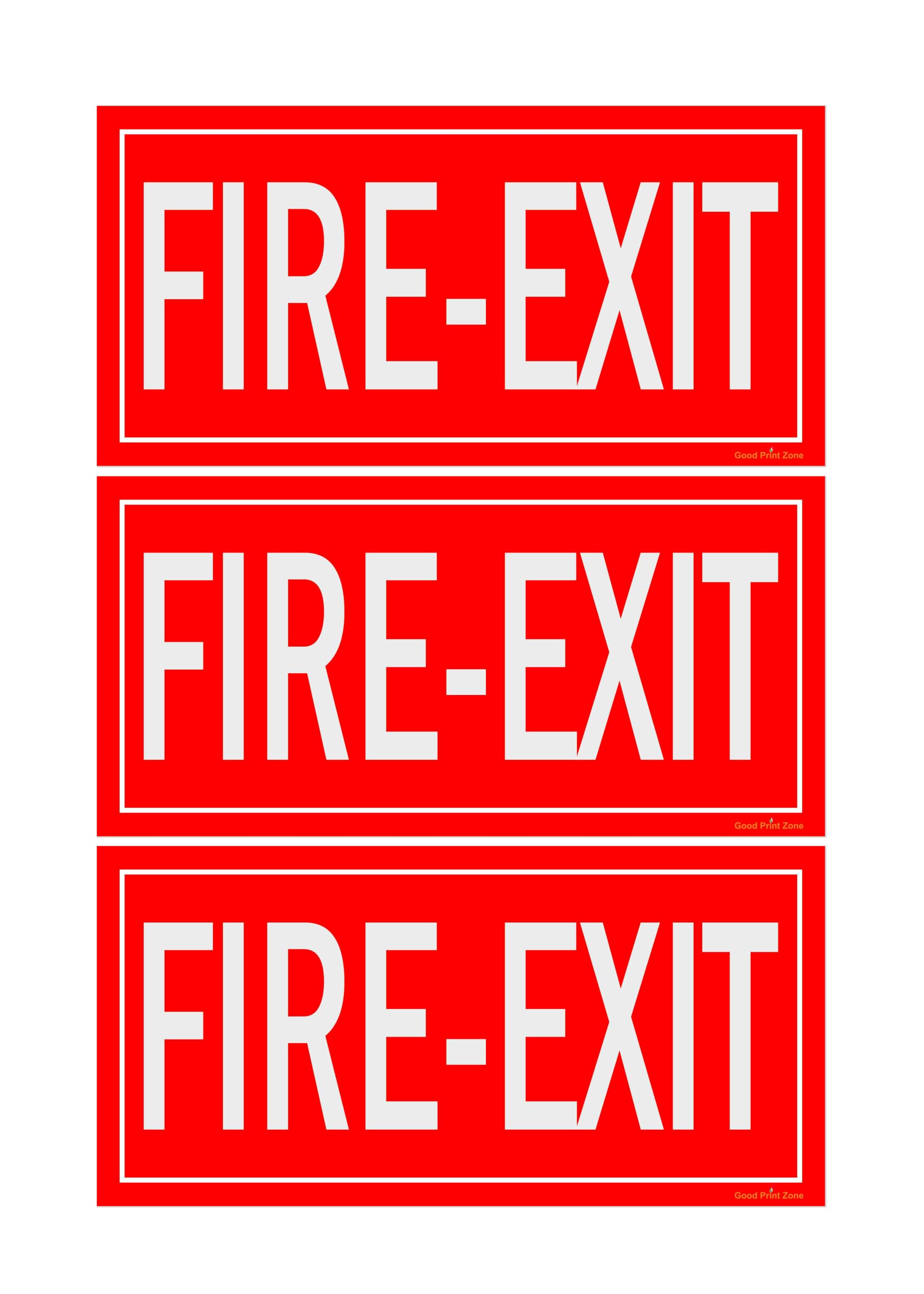 fire exit sign board 15x30 cm, pack of 3 | 5mm thick sunboard, gloss lamination, waterproof, red & white, double-sided tape