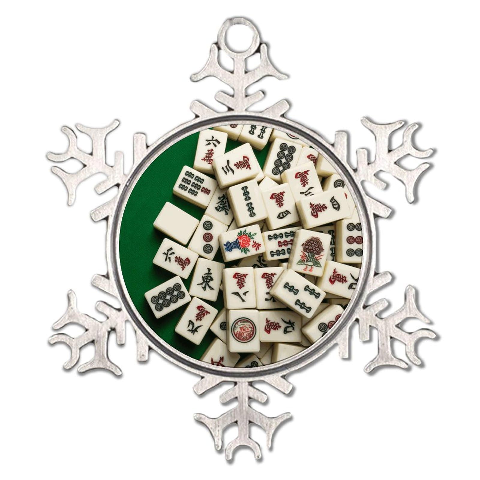 Snowflake Ornaments Mahjong Unique Pendant Mah Jong Print Novelty Xmas Party Decorations Keepsake Gift Name Tags