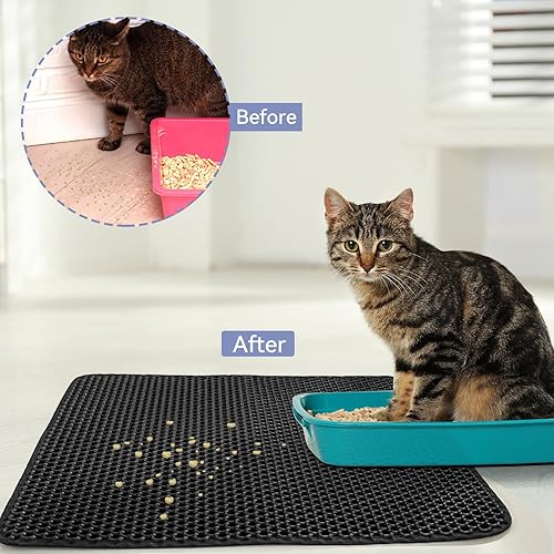 Miniatura 4 de Tapete de arena para gatos, de 23 x 15 pulgadas, de doble capa, antideslizante, impermeable, a prueba de orina, para atrapar arena, control de
