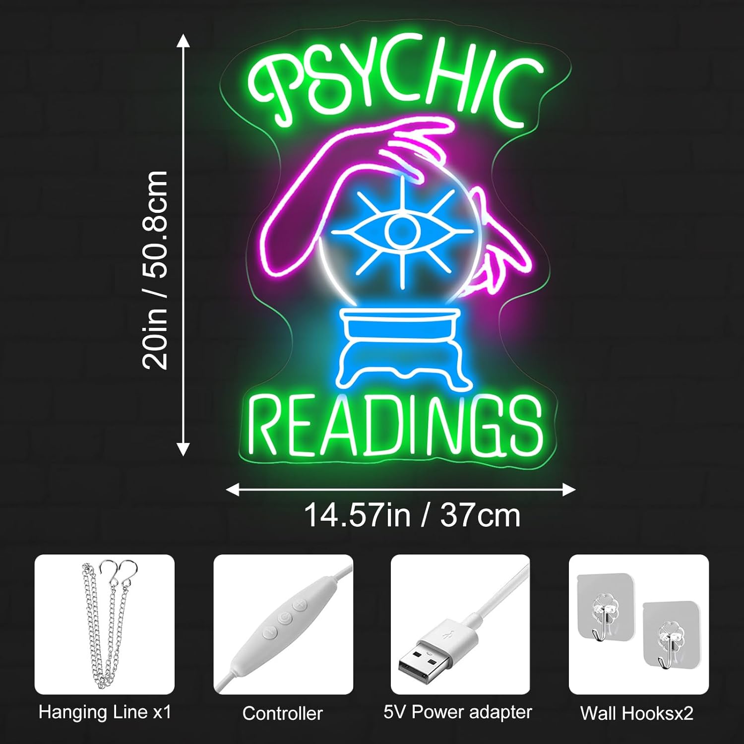 Psychic Readings Neon Sign, Fortune Teller Led Sign, Psychic Neon Light, Tarot Reading Led Light, Palm Wall Art, Fortune Home Wall Decor, Home Wall Decor for Girls Room Gaming Room Party Man Cave - Image 3