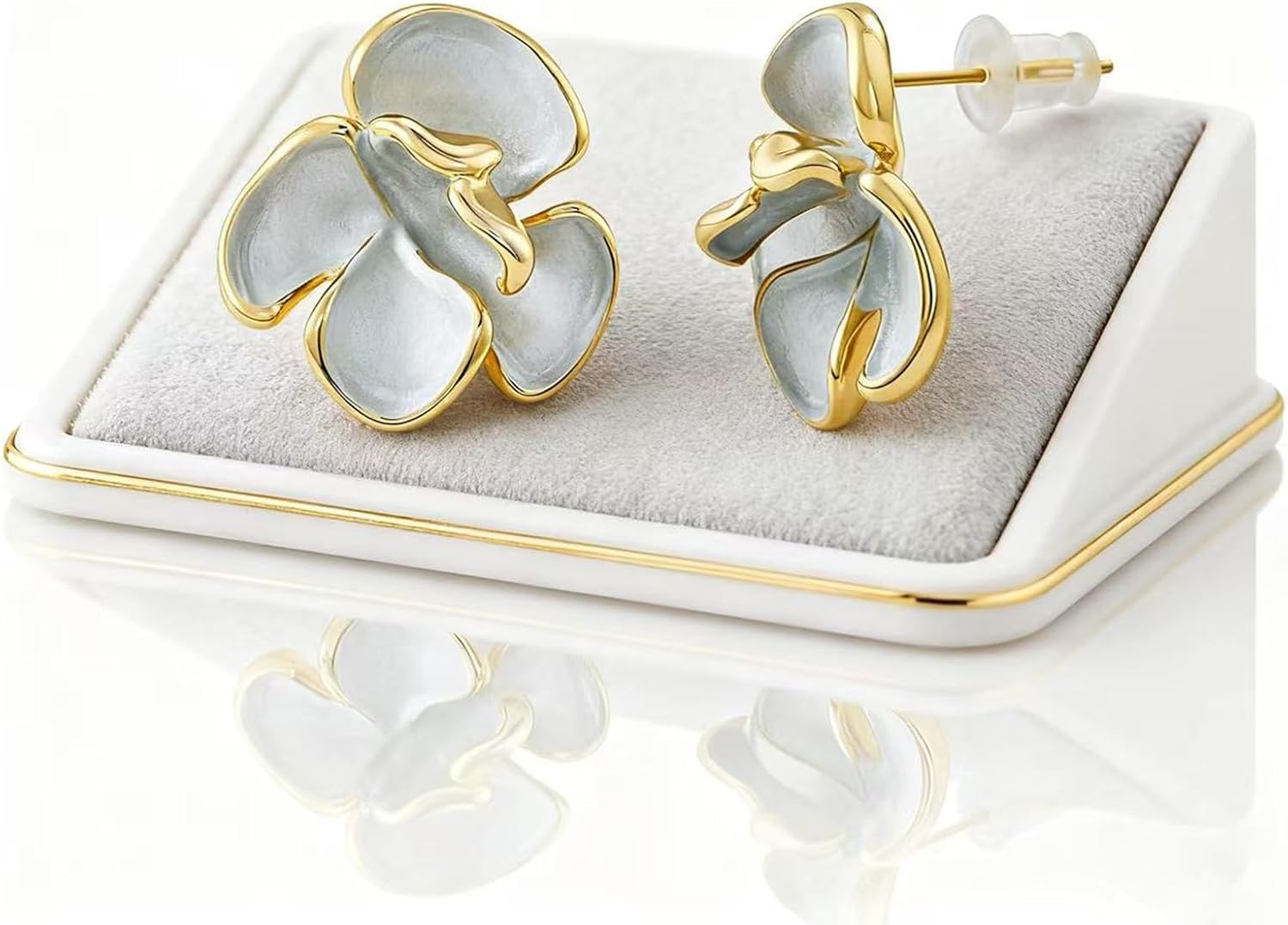 Chunky Gold Flower Earrings for Women Enanel Floral Stud Earrings Dainty Flower Porcelain Earrings Cute Floral Statement Earrings Costume Prom Jewelry Accessories - Image 2