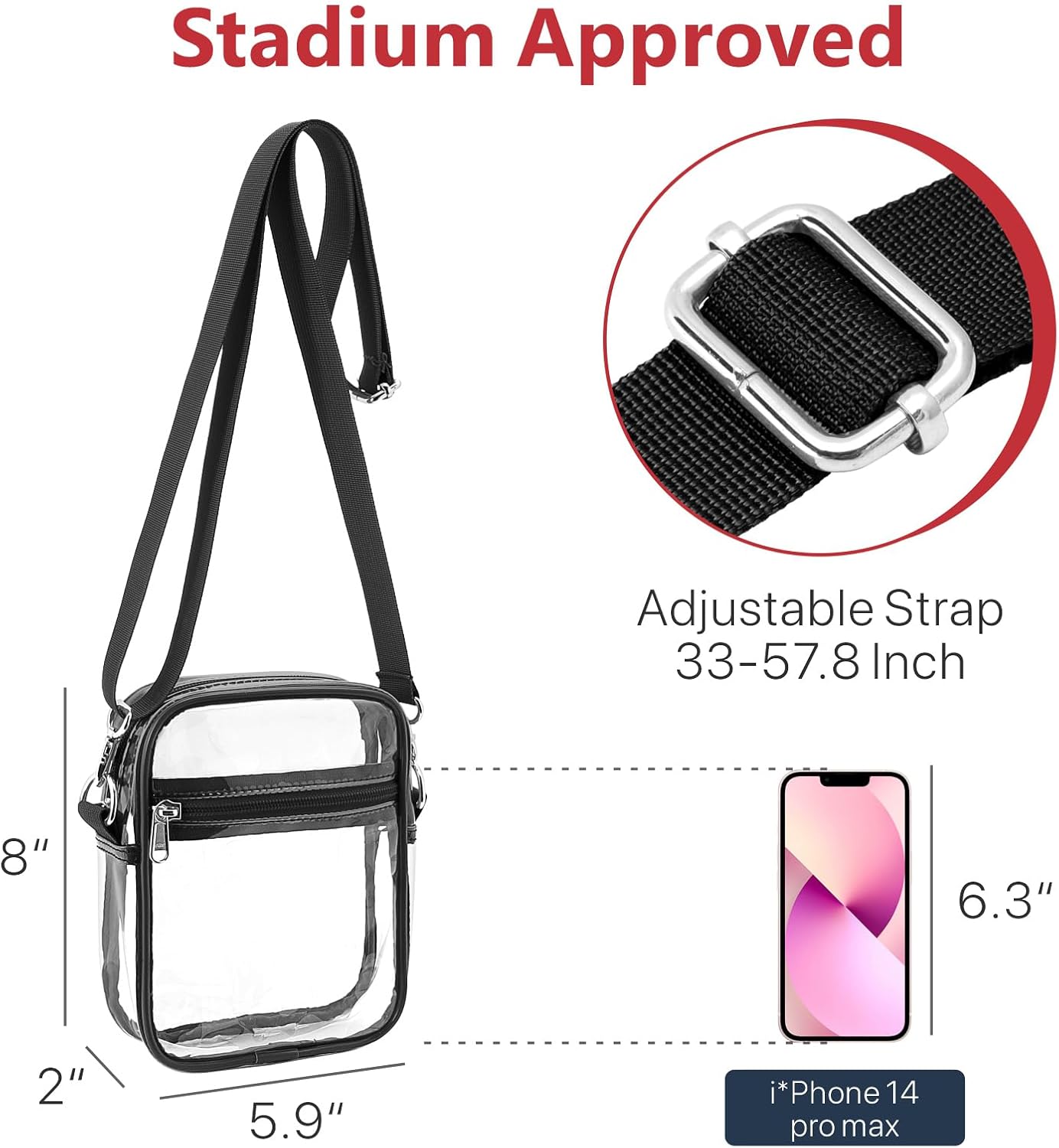 PACKISM Clear Sling Bag for Stadium Events and Clear Purses for Women, Black