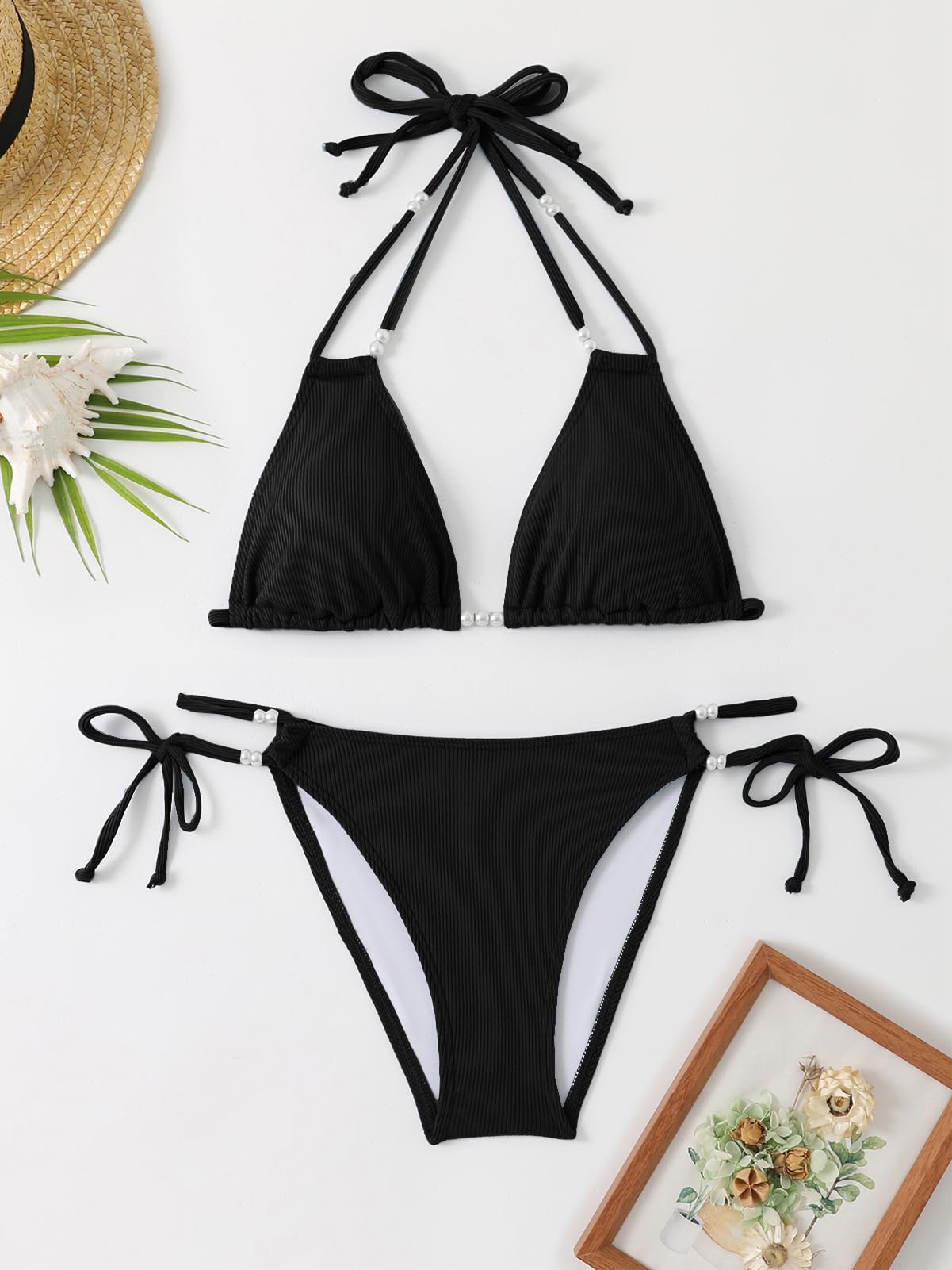 JFAN Bikini Mujer Push-up 2 Piezas Halter Triángulo Brasileño Tanga Cintura Baja Bañadores Playa