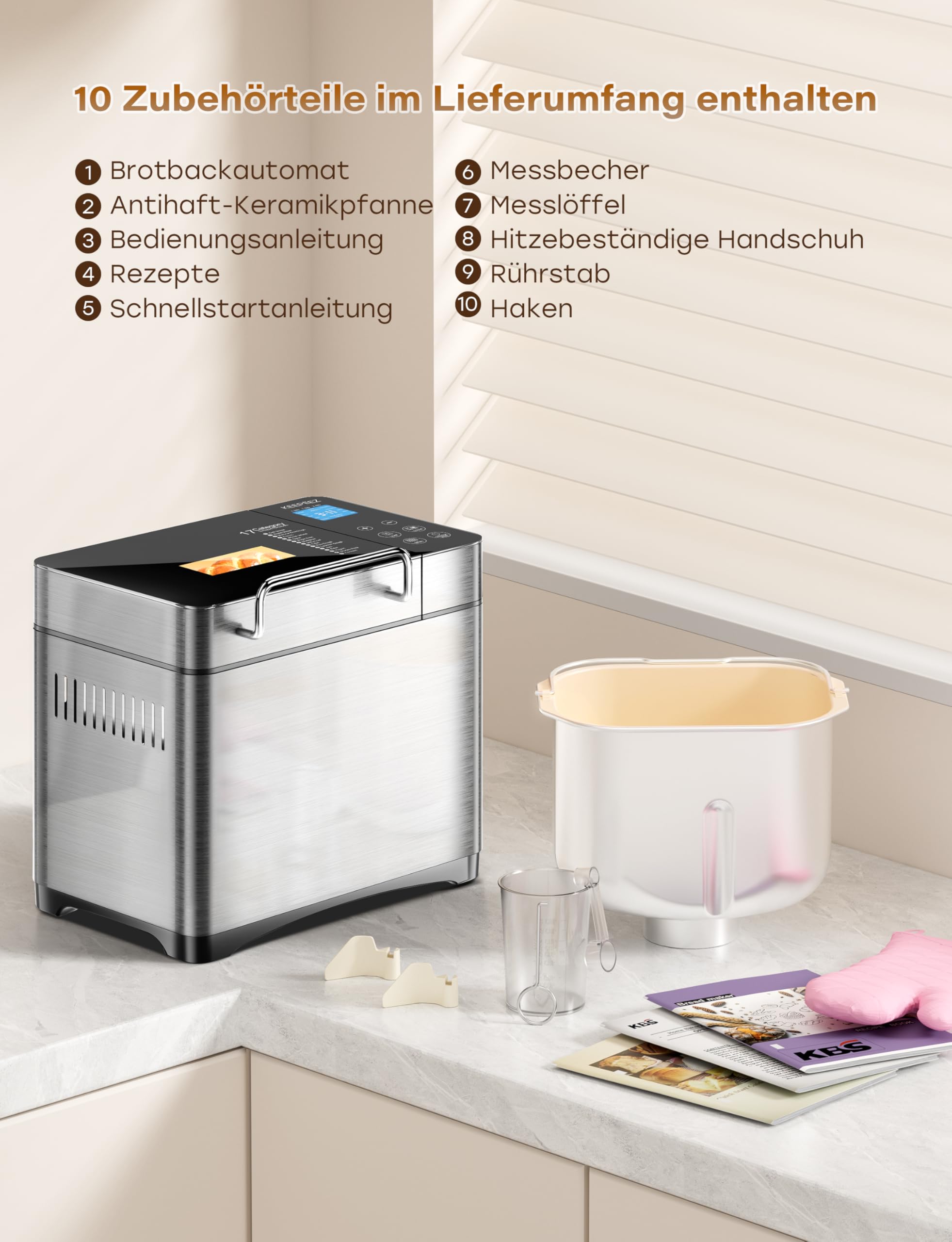2LB 17 in 1 in acciaio inox con contenitore per frutta e frutta, stampo in ceramica antiaderente e pannello touch digitale, 3 misure, 3 colori, set di riserva e manutenzione