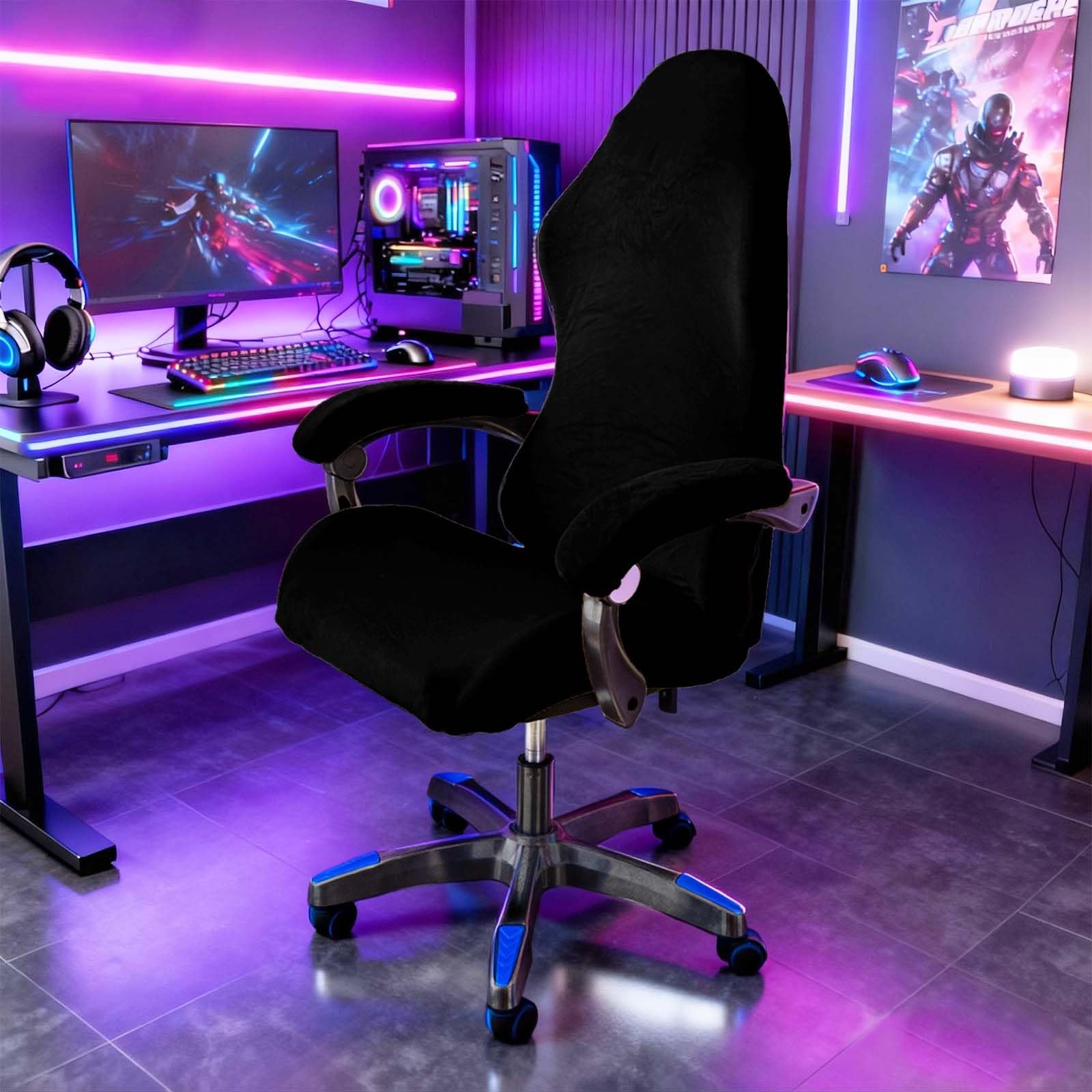 4 Pezzi Rivestimento per Sedia da Gioco,Elastico Ispessito,Copertura per Sedia da Gaming,Copri Sedia Gaming,Coprisedia da Gioco,con Cerniera,Adatto per sedie da Computer,sedie da Gioco (Nero)