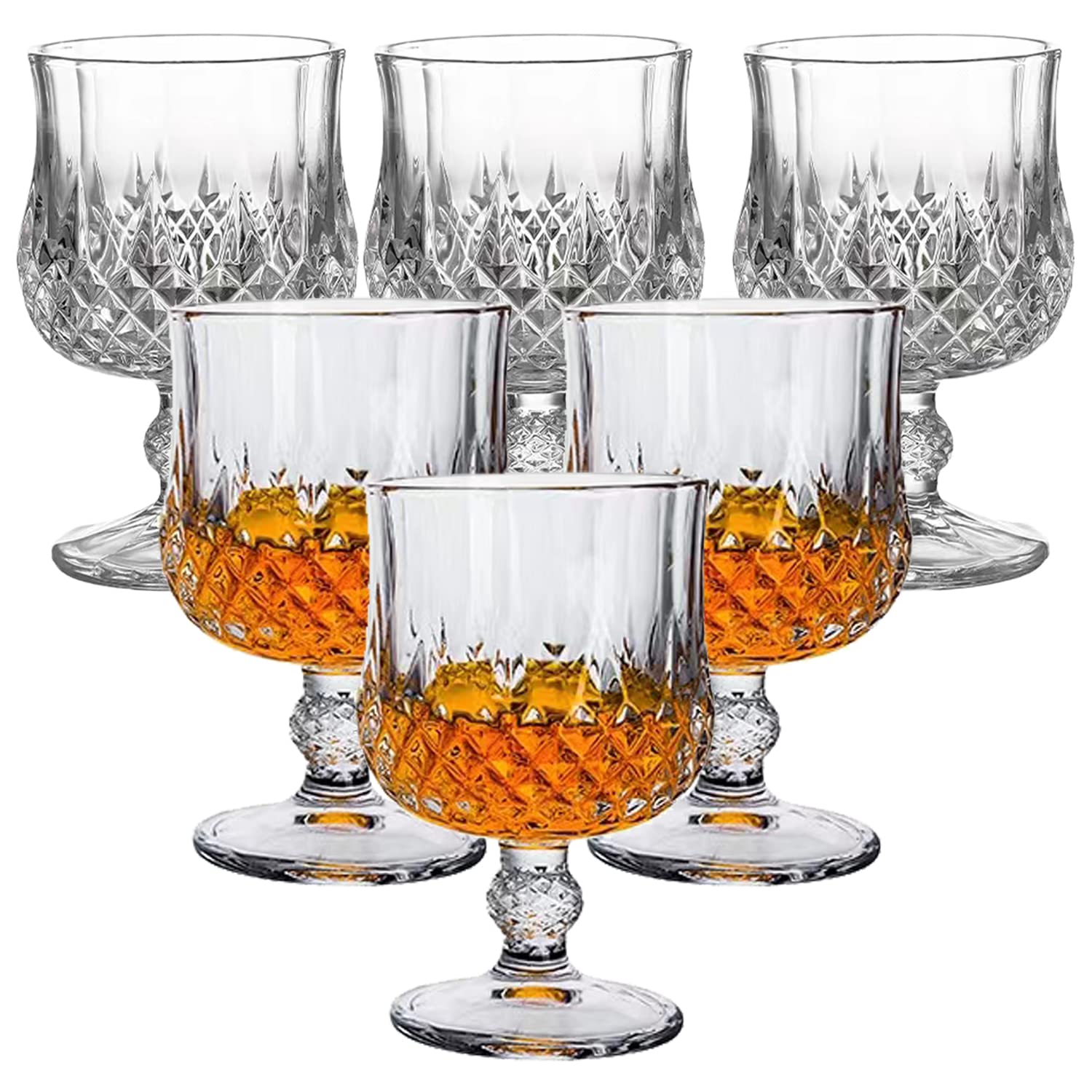 GGEROUCristal Glassware Set of 6,Elegant Unbreakable Hard Crystal Goblets,Ideal For Cocktail,Champagne,Stemmed Glasses Perfect For Parties, Weddings, Outdoor Events, BBQ and Picnics (190 ml)