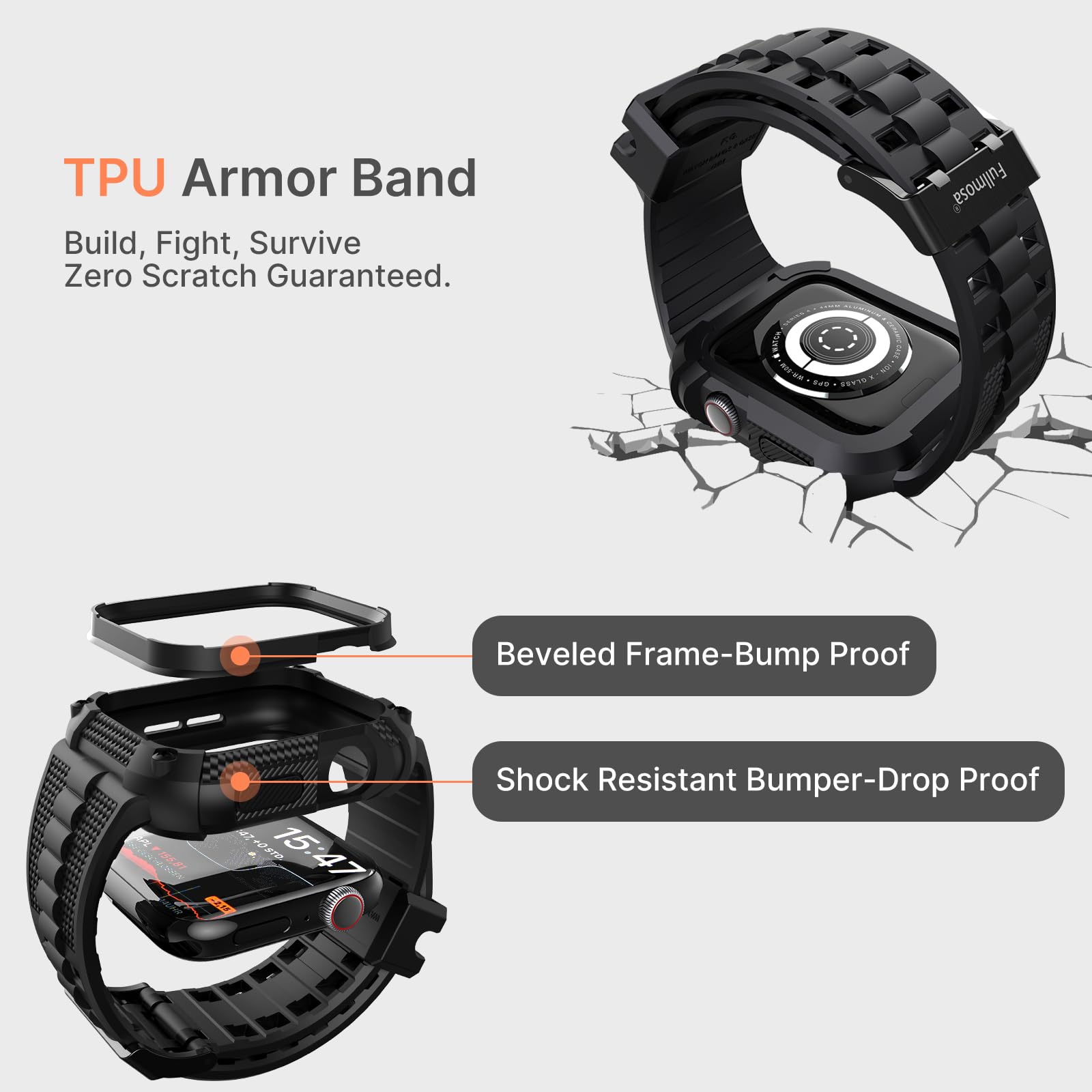 Fullmosa Compatible con correas de Apple Watch de 40 mm, 41 mm, 44 mm, 45 mm, 46 mm, 42 mm, 49 mm, 38 mm, con funda protectora, correa resistente para iWatch para Apple Watch SE/Ultra 3/2/1 Series 11
