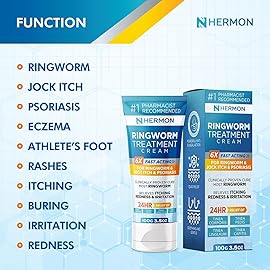 Hermon Powerful Antifungal Ringworm Cream - Effective Treatment for Stubborn Ringworm, Jock Itch, Eczema, Tinea Versicolor, Athlete\'s Foot - for Adults and Kids - 100ml (2 Pack)