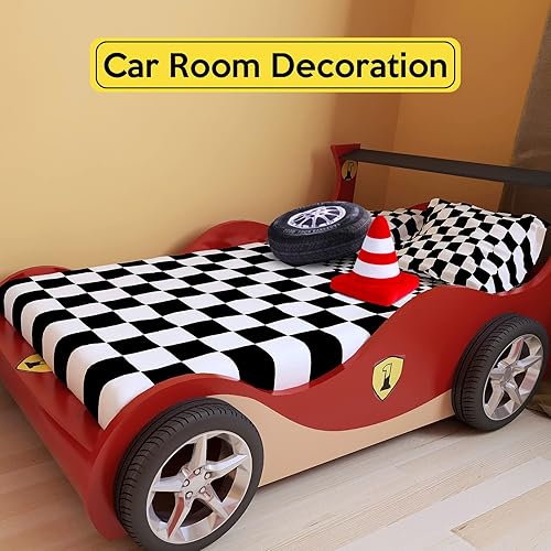 Miniatura 8 de Juego de 2 almohadas decorativas para sala de carreras de 15.7 pulgadas, almohada creativa de rueda de simulación 3D, divertida cono, semáforo y