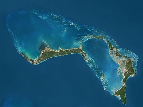 AllPosters Impresión fotográfica de pared Islas Gran Bahama y Ábaco, Bahamas, imagen satelital, 16x12