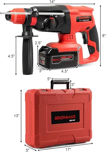 Miniatura 9 de Goplus 1 pulgada SDS Plus taladro de martillo giratorio inalámbrico, 20 V 3 funciones velocidad variable martillo de demolición kits con 4.0 Ah
