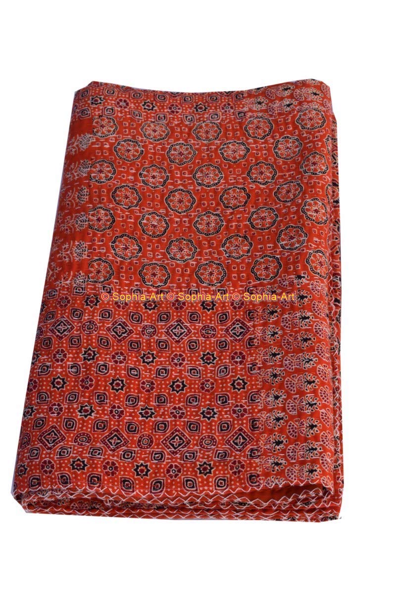 Sophia-Art Kantha Decke – Handgestickt, Ajrak Vintage Print – 100 % Baumwolle – Twin Größe (ca. 152 X 229 Cm)