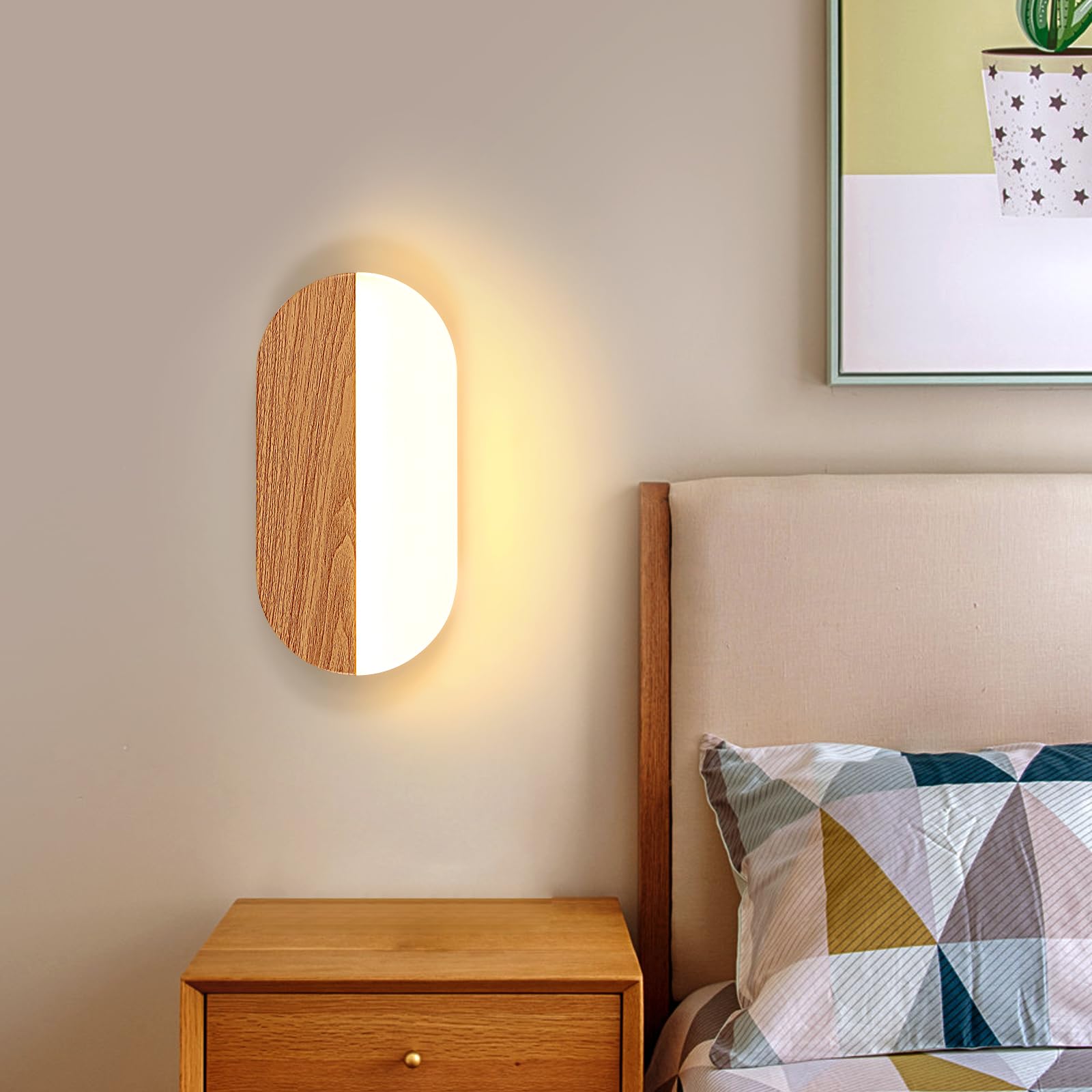 2 Pezzi Applique da Parete Interno LED | Lampada da Parete Moderno in Acrilico Effetto Legno, per Soggiorno, Camera da Letto, Corridoio