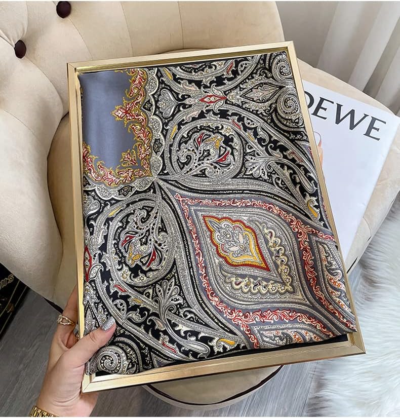 Silk Feeling Long Satin Scarf Fashion Beach Scarf Shawl Check Style Sunscreen Shawls Wraps-Lightweight Pattern - Image 6