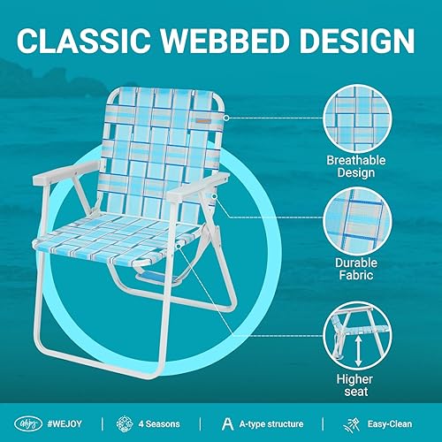 Miniatura 10 de #WEJOY Silla de playa plegable para césped, sillas portátiles resistentes para exteriores con brazo duro, correa de transporte para acampar al aire