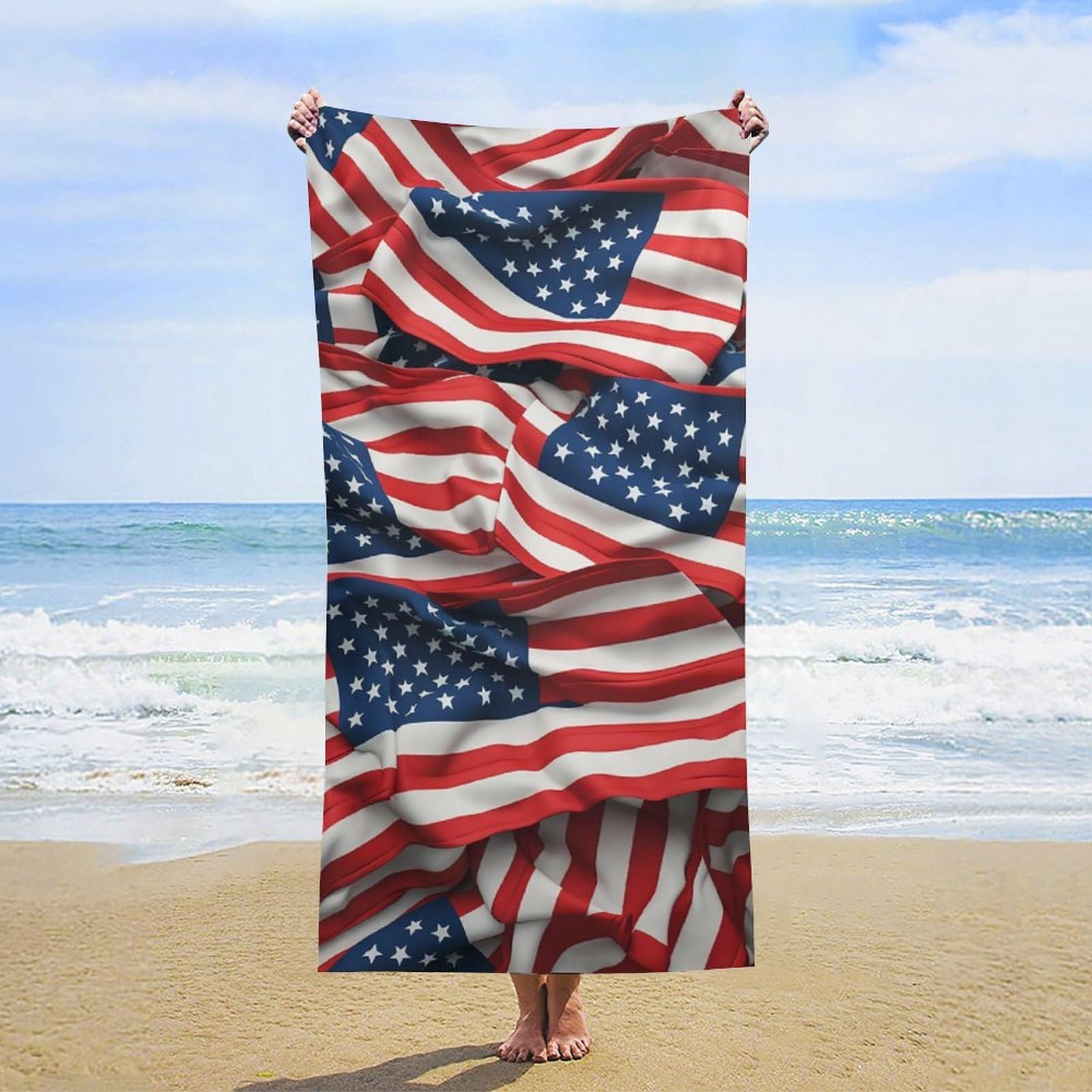 NTVOWPZO USA Flag Beach Towel Oversized Microfiber Bath Towels Lightweight Sand Proof Beach Towels Absorbent Pool Towels for Swimming Yoga Bathroom Towel 31.5" X 63"