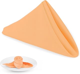 PLOYMONO Peach Fuzz Heavy Duty Cloth Napkins - 17 x 17 Inch Solid Washable Polyester Dinner Napkins - Set of 8 Napkins with Hemmed Edges - Great for Weddings, Parties, Spring, Summer, Mothers Day