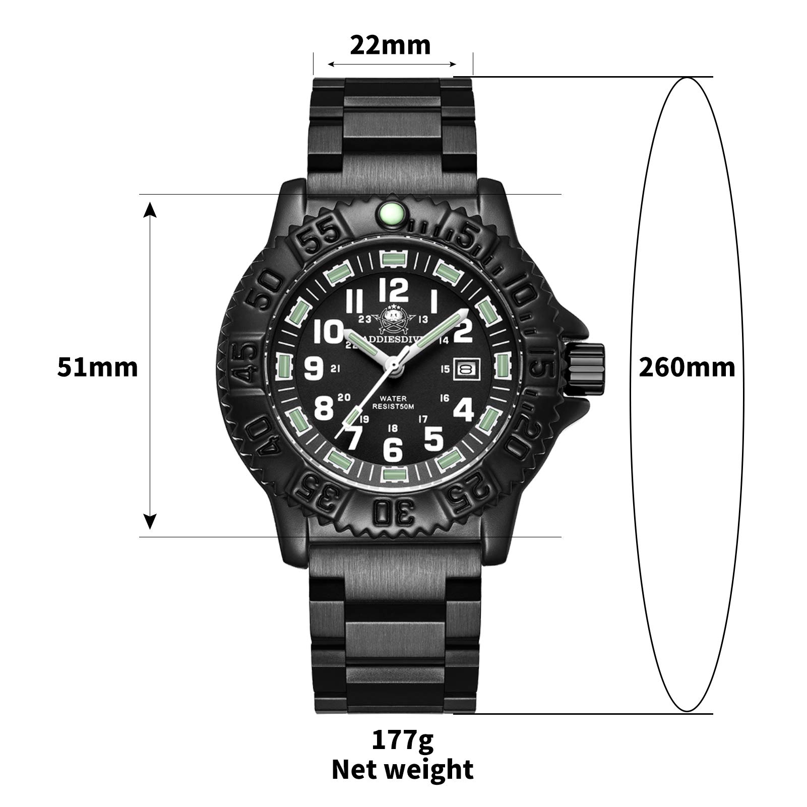 ADDIESDIVE Montre de Sport Homme Militaire Quartz Cadran 24 Heures Lumineux Étanche 50M Lunette Pivotante Acier Inoxydable