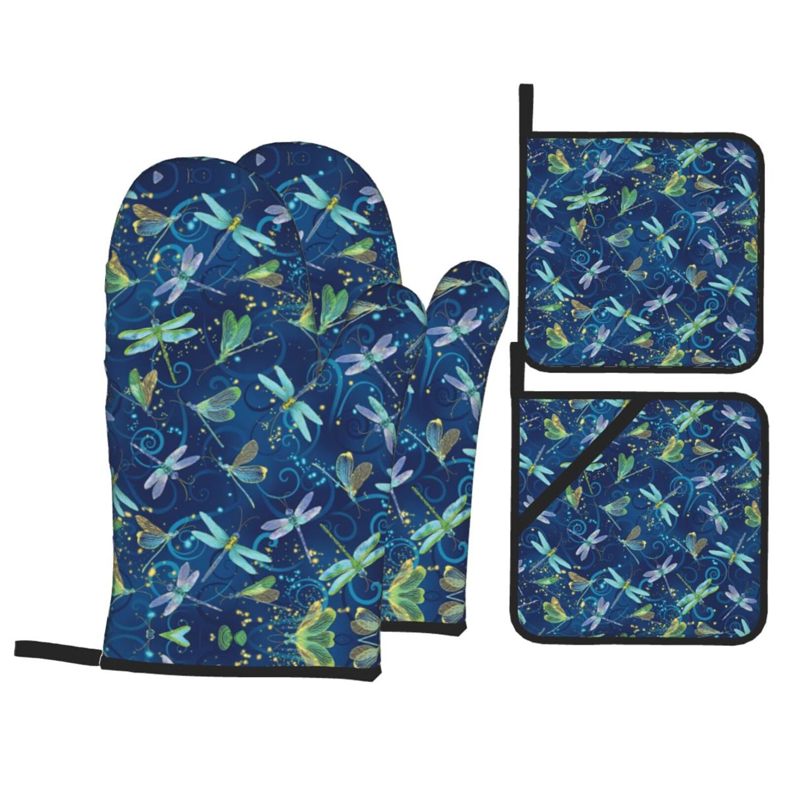 Dragonfly Print Oven Microwaving Waterproof Kitchen Gloves for Baking Grilling Holiday Cooking