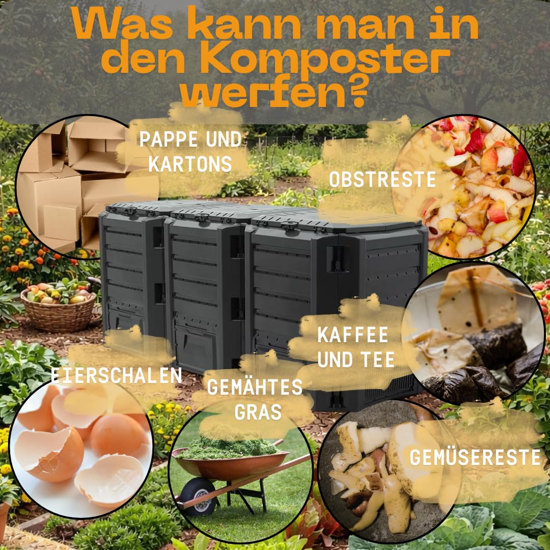 FORTENA Modul-Komposter 800L oder 1200L Schwarz Schnellkomposter Gartenkomposter Wettersicher (800L)