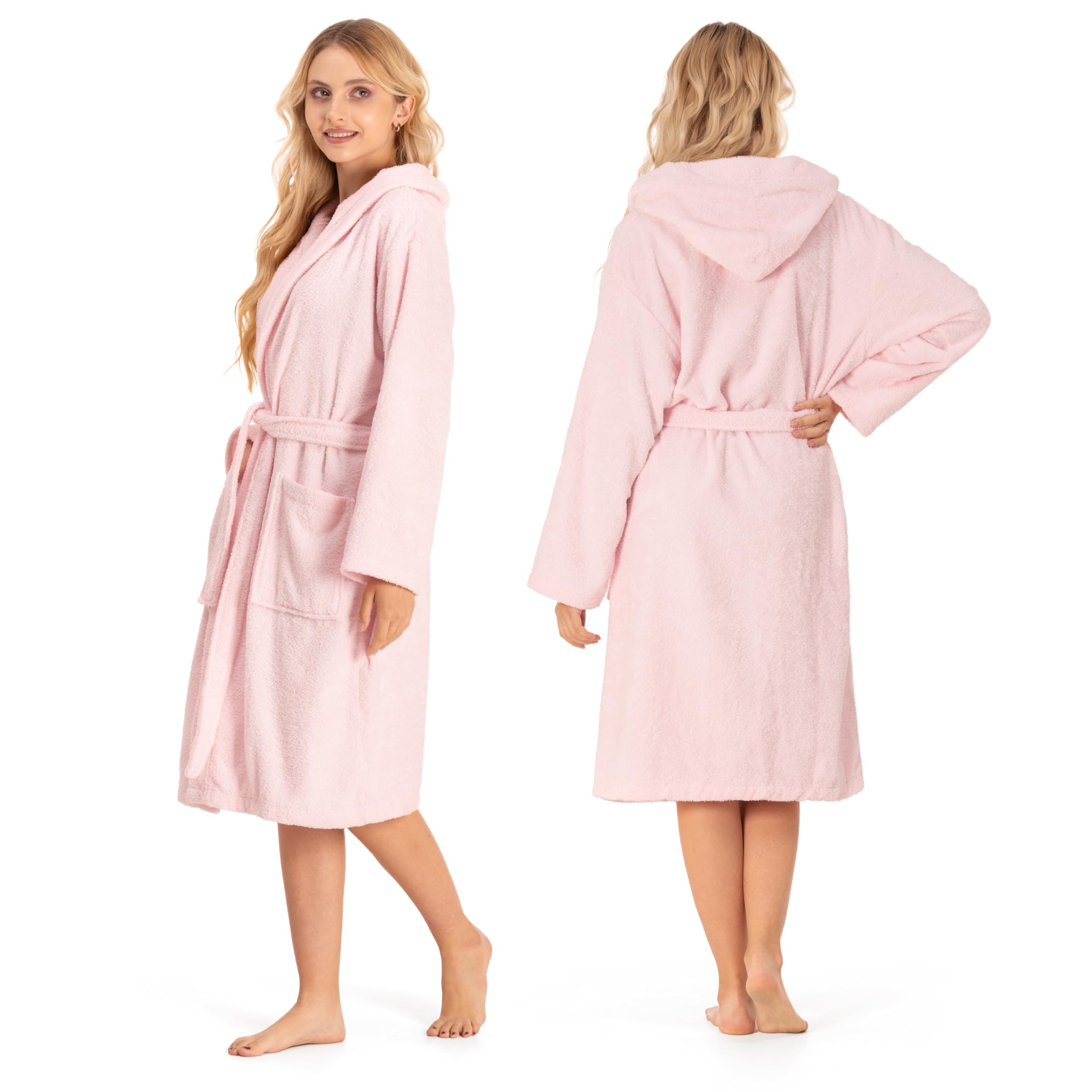 Accappatoio per Donna con Cappuccio in Spugna Certificato Oeko Tex - 2 Tasche, Cintura - Vestaglia - per Uscire dalla Doccia, Assorbente e Confortevole