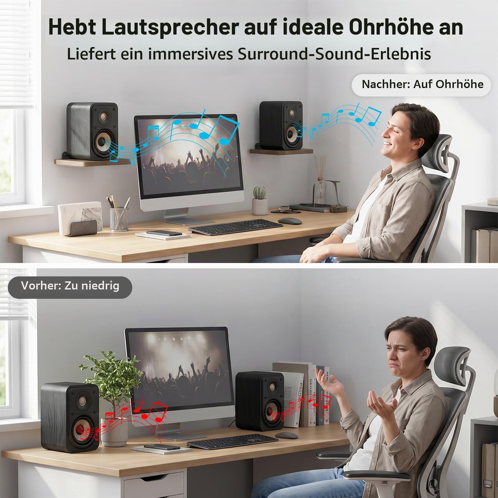 Universelle Rücklautsprecher-Wandhalterung für Samsung, Roku, Sony, JBL, Vizio, LG, kleine Lautsprecherhalterung, Holz, verstellbare Lautsprecherregal, Wandhalterung für die meisten