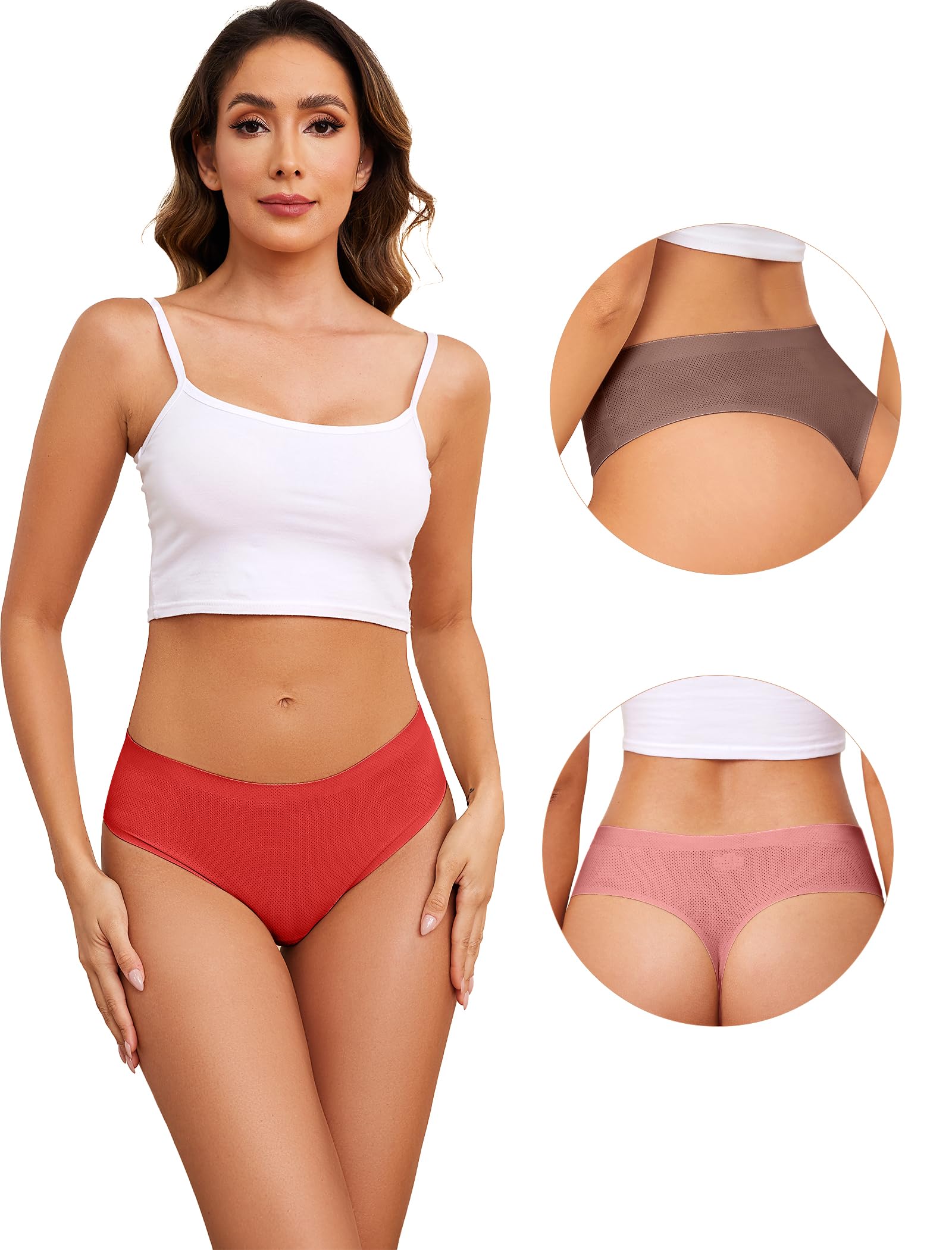 VOENXE Perizoma da Donna Senza Cuciture A Vita Alta,Slip Tange Donna Brasiliana,Invisibili Microfibra Mutande,Biancheria Confezione String Thong,Seamless,Pacco da 5