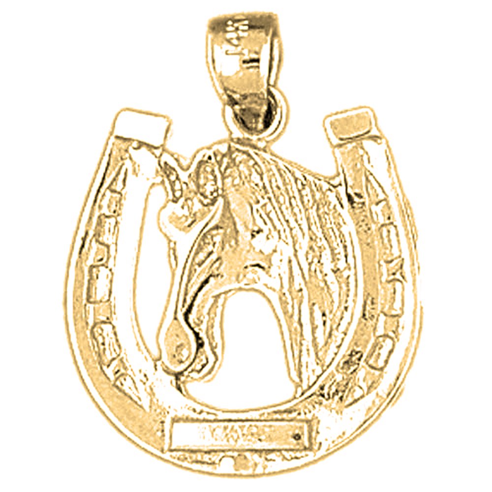Jewels Obsession Herradura de oro amarillo de 18 quilates con colgante de caballo, fabricado en Estados Unidos, Oro amarillo, No es una piedra preciosa