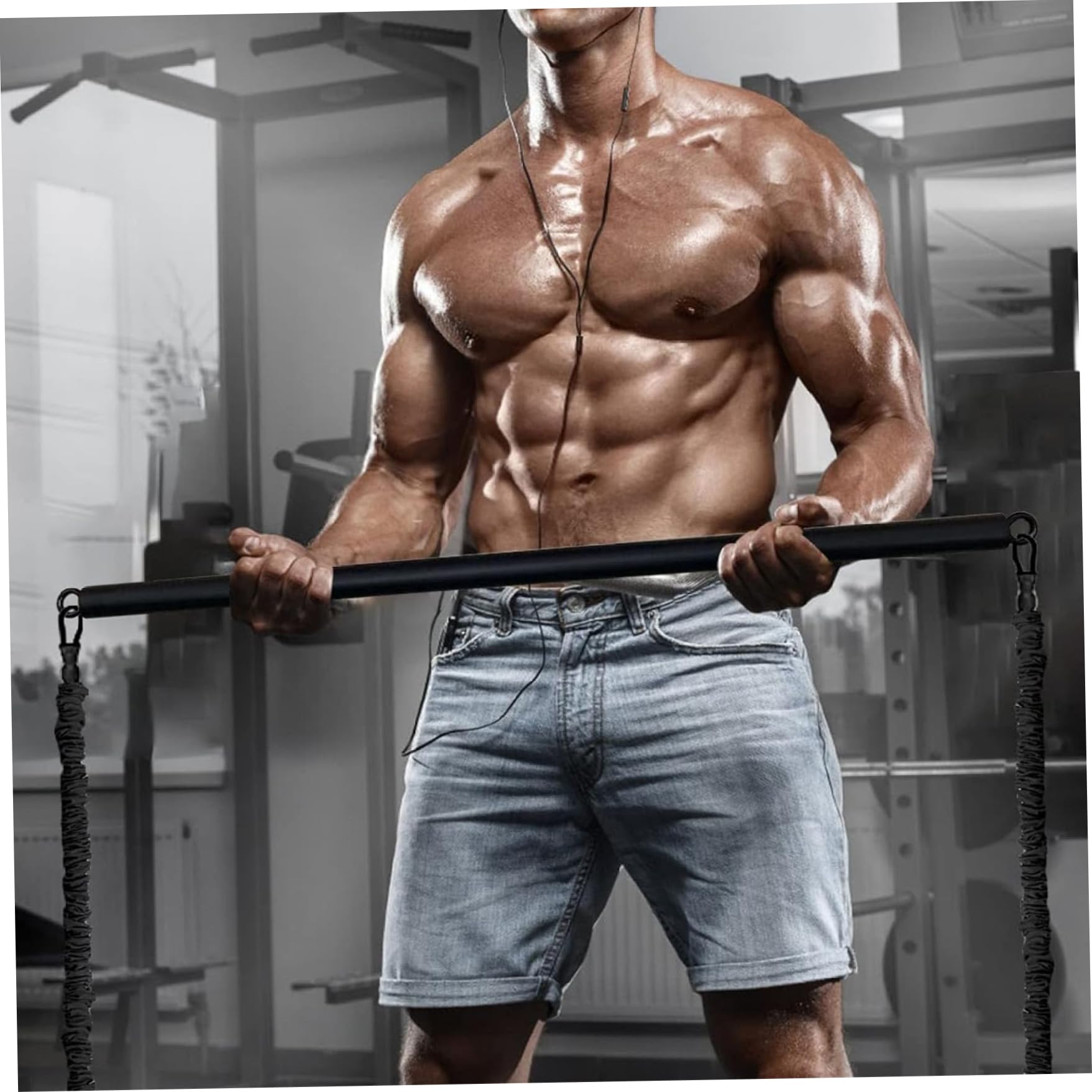 Pilates Bar, abnehmbare 3 -Abschnitt 39 -Zoll -Pilates -Stick, Schwarze Spreizstange mit 360 ° Drehschleifenende, Ausrüstung für Heimtraining, Fitnessstudio