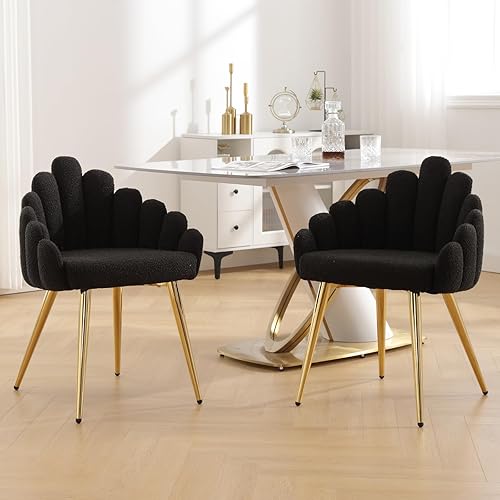 Miniatura 1 de Ya-Home Juego de 2 sillas de comedor modernas, cómodas sillas auxiliares de sherpa tapizadas con respaldo de barril y patas de metal para comedor,