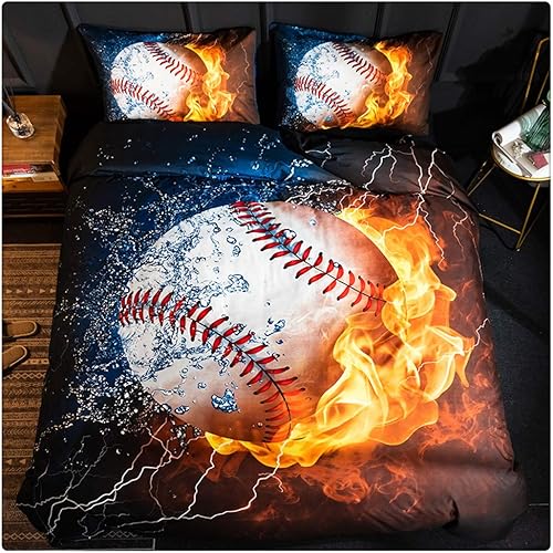Juego de ropa de cama de béisbol deportivo 3D para adolescentes y niños, juegos de funda de edredón con fundas de almohada, tamaño individual de 59