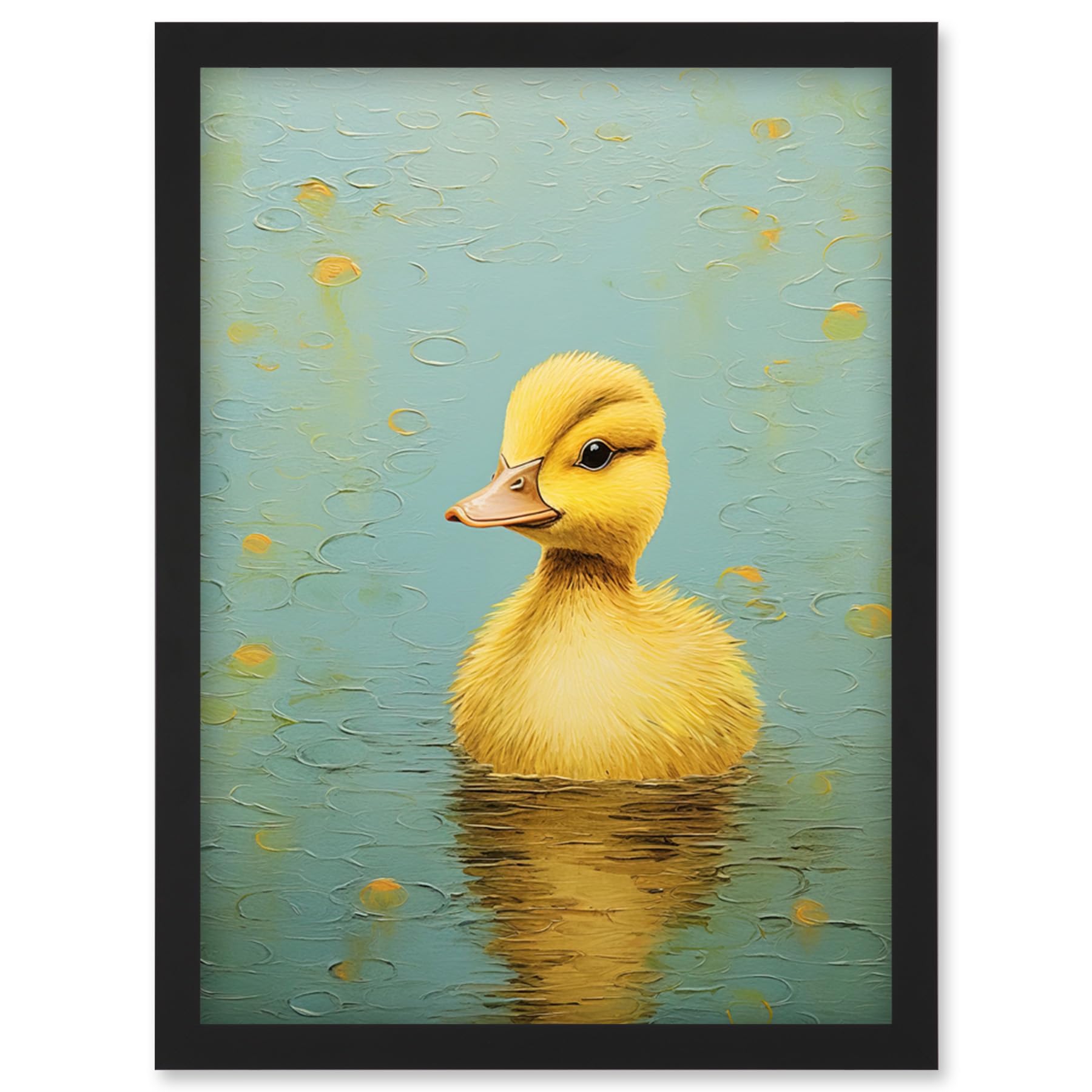 Artery8 Duckling On The Water Oil Painting Yellow And Duck Egg Blue Baby Wall Art PrintA4 Size from B&Q