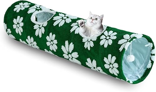 Miniatura 8 de Túnel para Gatos de Interior, Linda Cueva de Gato Peekaboo con Bolas Colgantes, Cama de Túnel de Donut para Mascotas con Alfombra Circular para Pata