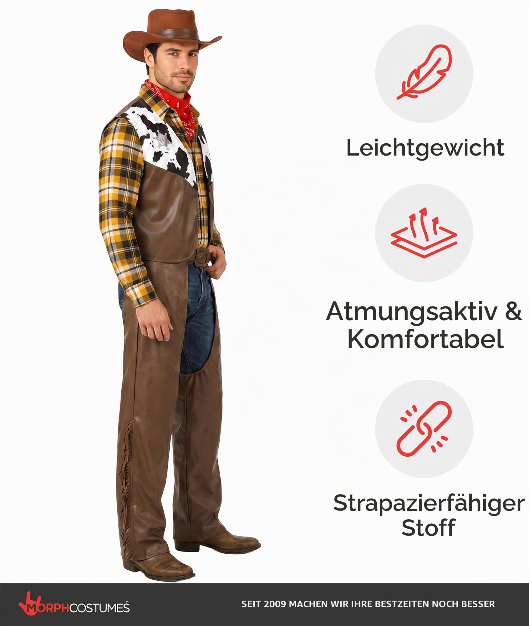 Fun Shack Cowboy-Kostüm für Herren, Wilder Westen, Rodeo, Sheriff, Westernkuh, Jungen-Outfit