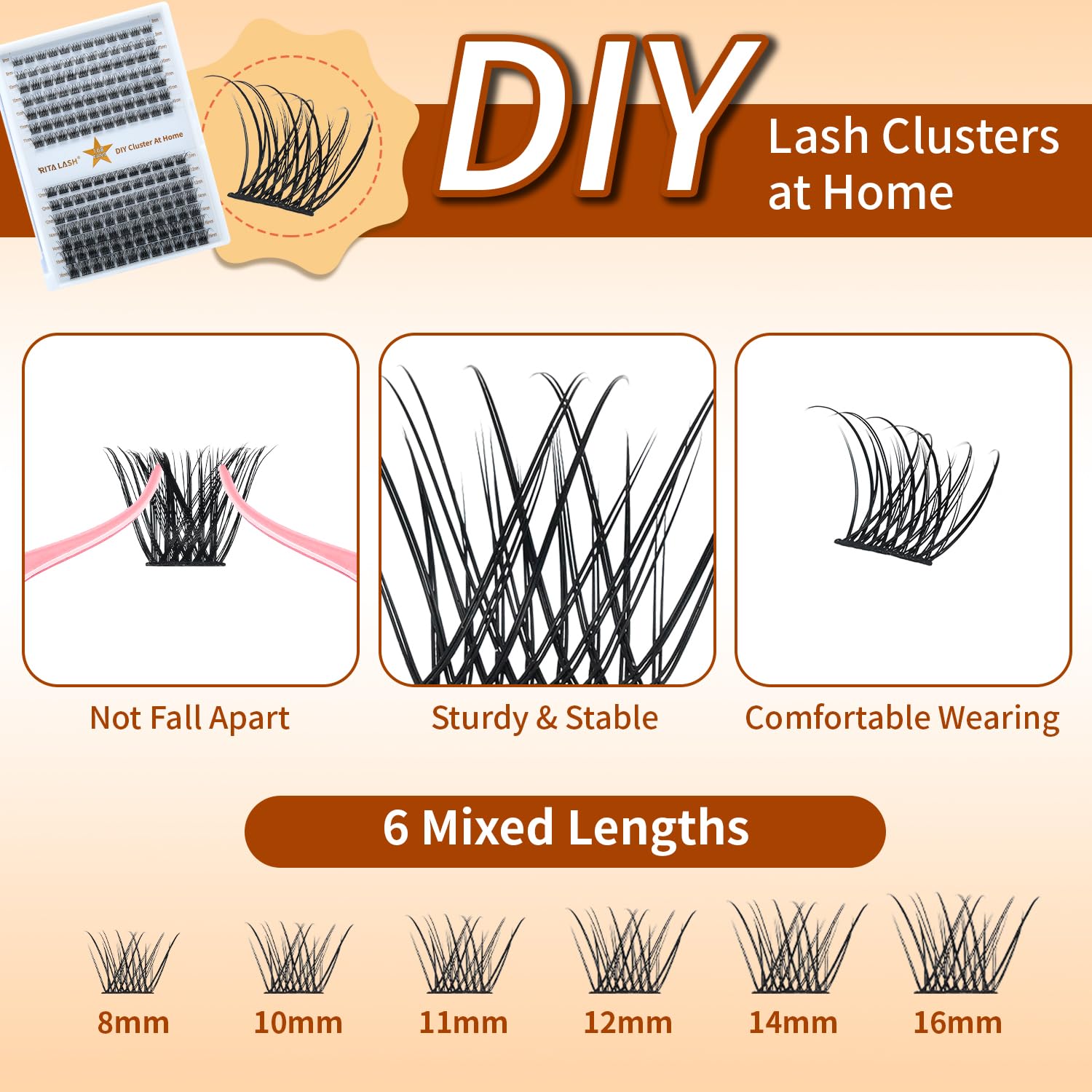 RITALASH Lash Clusters DIY Cluster Lashes Volume Eyelash Clusters Eyelash Extensions Soft False Eyelashes Black Individual Lashes Wispy Fluffy Lash Extension at Home(W05,8-16mm) - Image 3