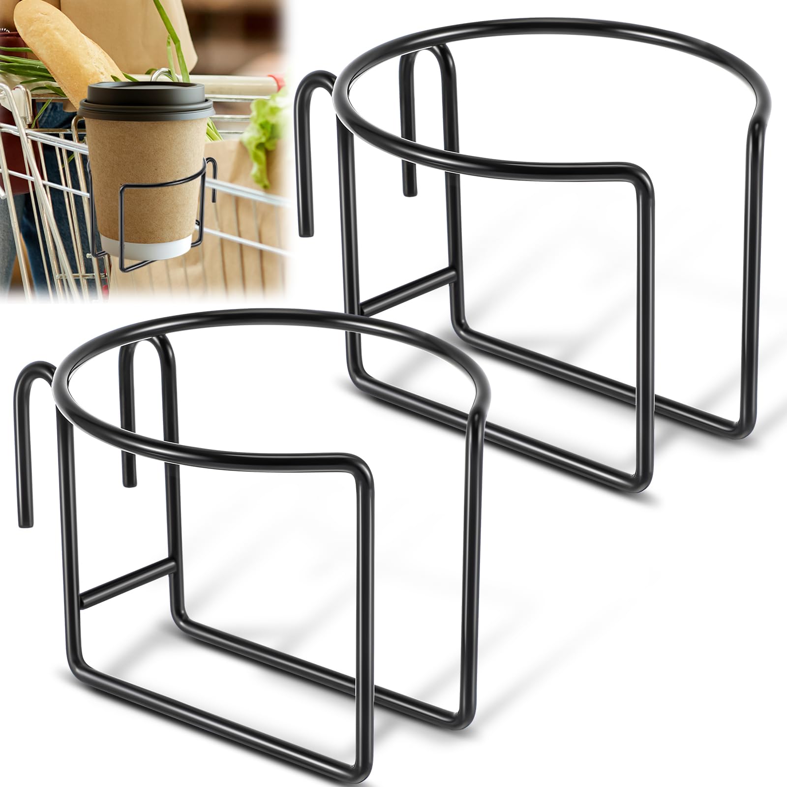 Yaocom 2 Pcs Shopping Cart Cup Holder Updated Portable Cup Holder with Bottom Bar Shopping Cart Drink Holder for Hanging Stainless Steel Cup Holder