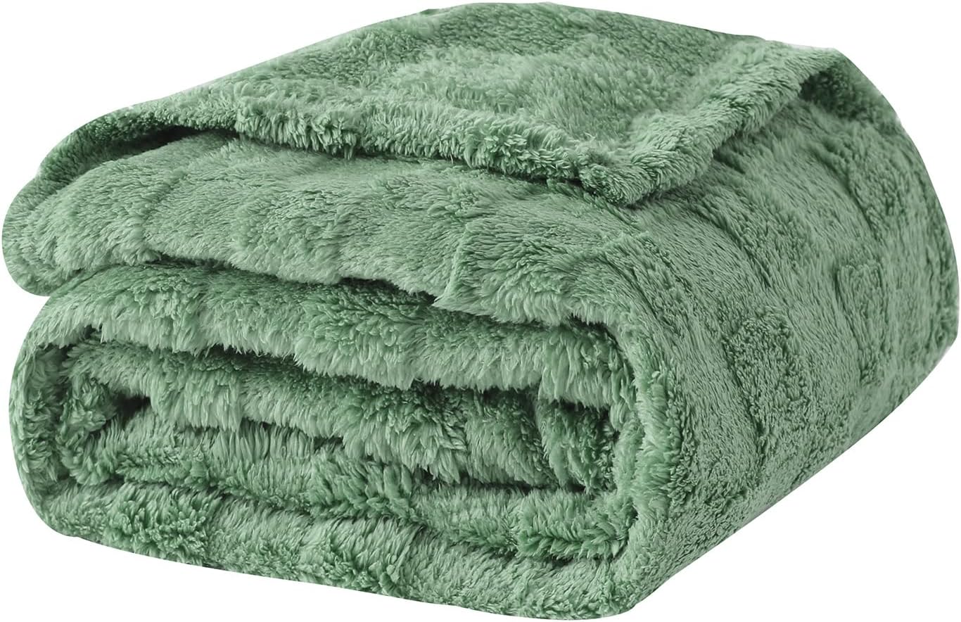 Spring Sage Green Fleece Throw Blanket 50”×60” for Couch Sofa Bed,Super Soft Cozy Plush Microfiber Flannel Blanket with 3D Checkered Design Lightweight for Adults,Woman,Girls - Image 4